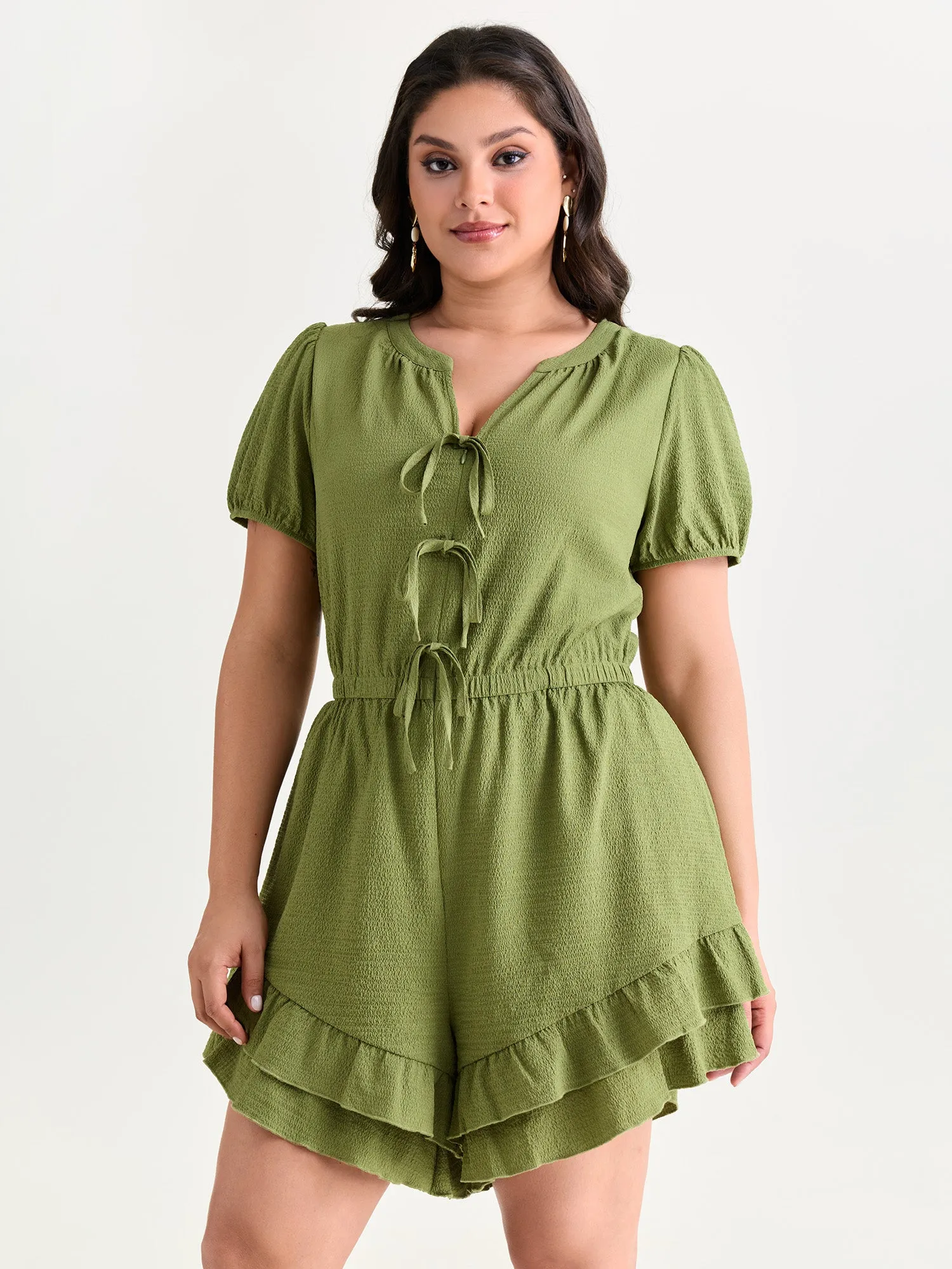 Triple Front Tie Ruffled Hem Romper sold by Bloomchic product image thumbnail 2