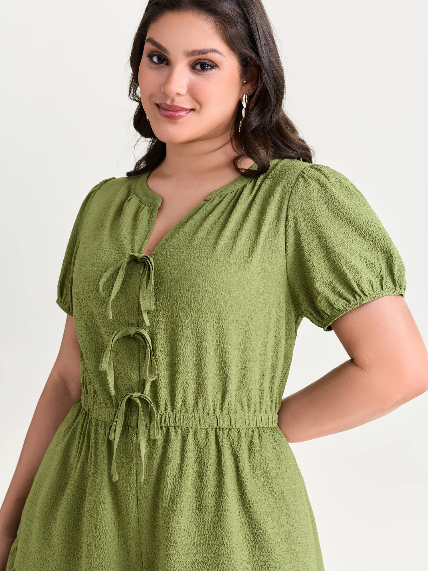 Triple Front Tie Ruffled Hem Romper sold by Bloomchic product image thumbnail 3