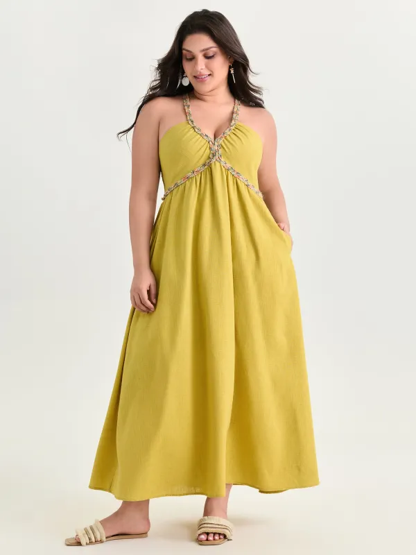 Cotton Linen Breathable Color Contrast Edges Maxi Dress made by Bloomchic