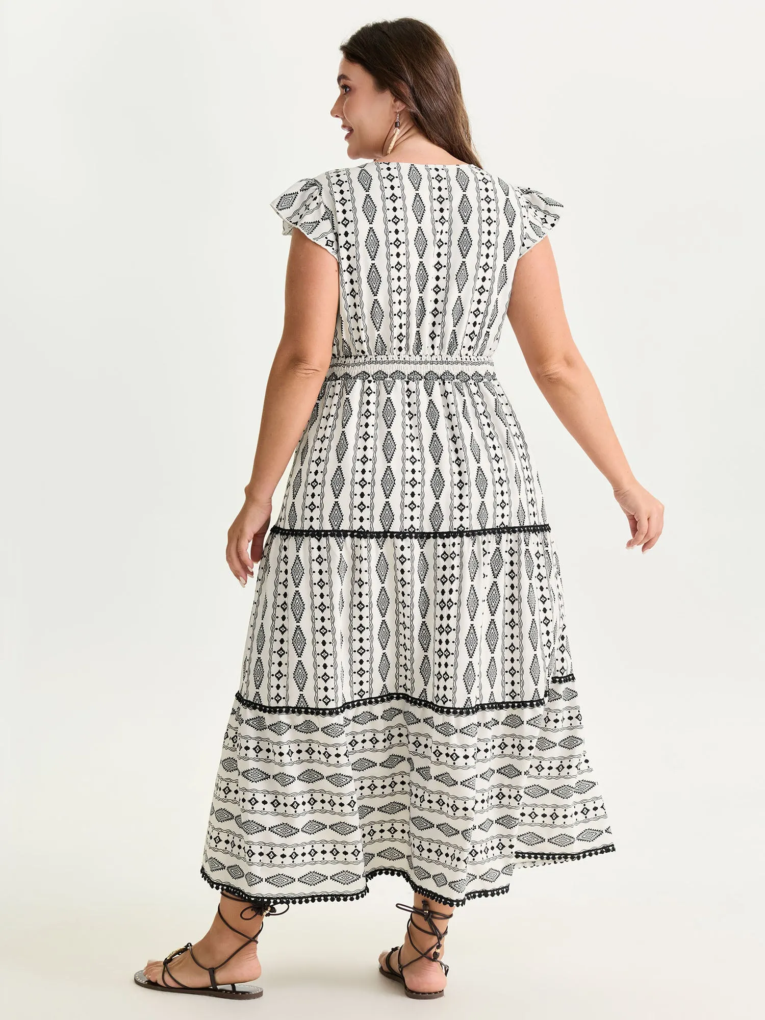 Geometric Print Lace Trim Tiered Maxi Dress sold by Bloomchic product image thumbnail 4