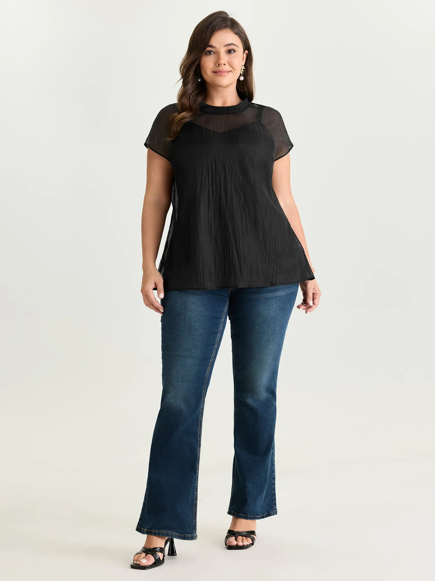 Sheer Mock Neckline Breathable Blouse sold by Bloomchic product image thumbnail 3