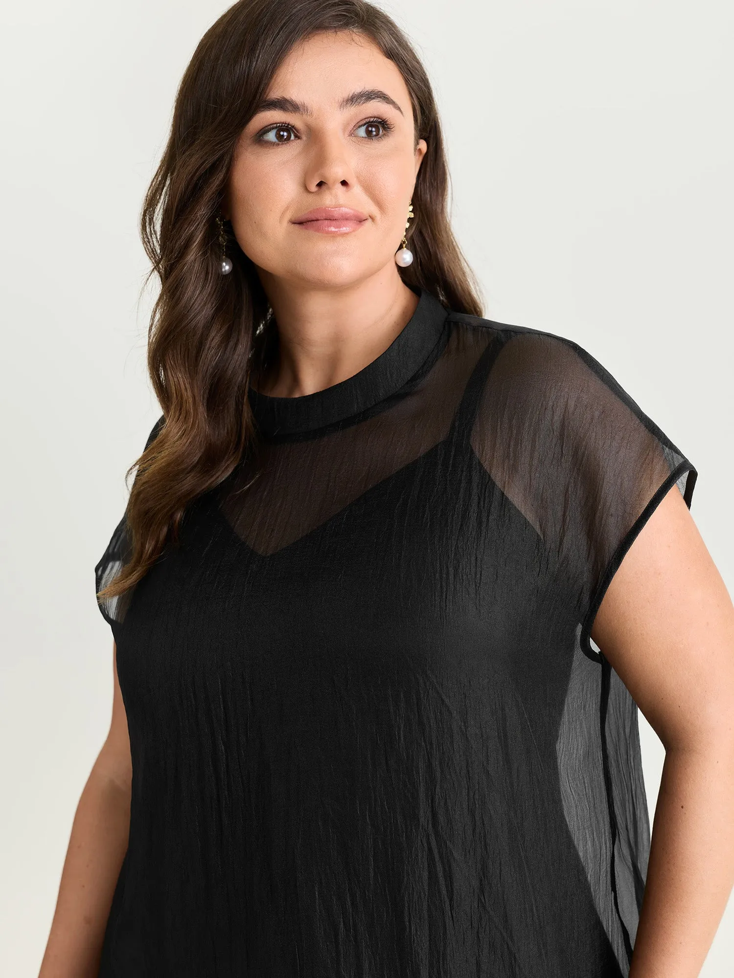 Sheer Mock Neckline Breathable Blouse sold by Bloomchic product image thumbnail 2