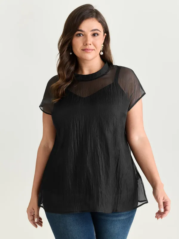 Sheer Mock Neckline Breathable Blouse made by Bloomchic