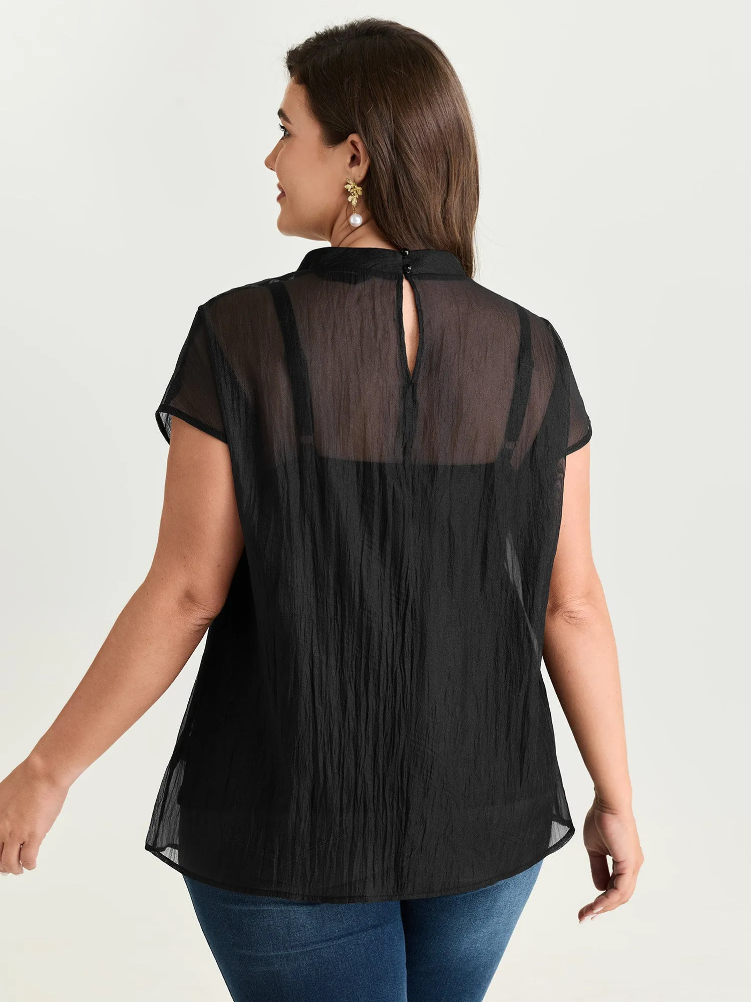 Sheer Mock Neckline Breathable Blouse sold by Bloomchic product image thumbnail 4