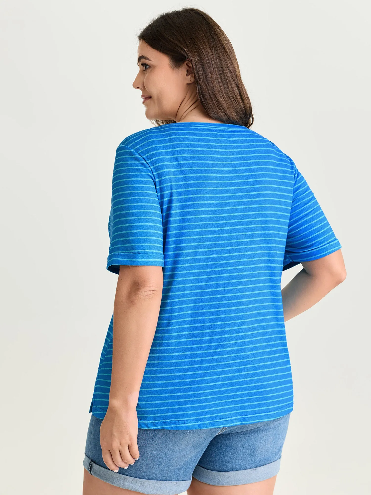 Cotton Stretchy Striped Print V-Neck T-Shirt sold by Bloomchic product image thumbnail 5