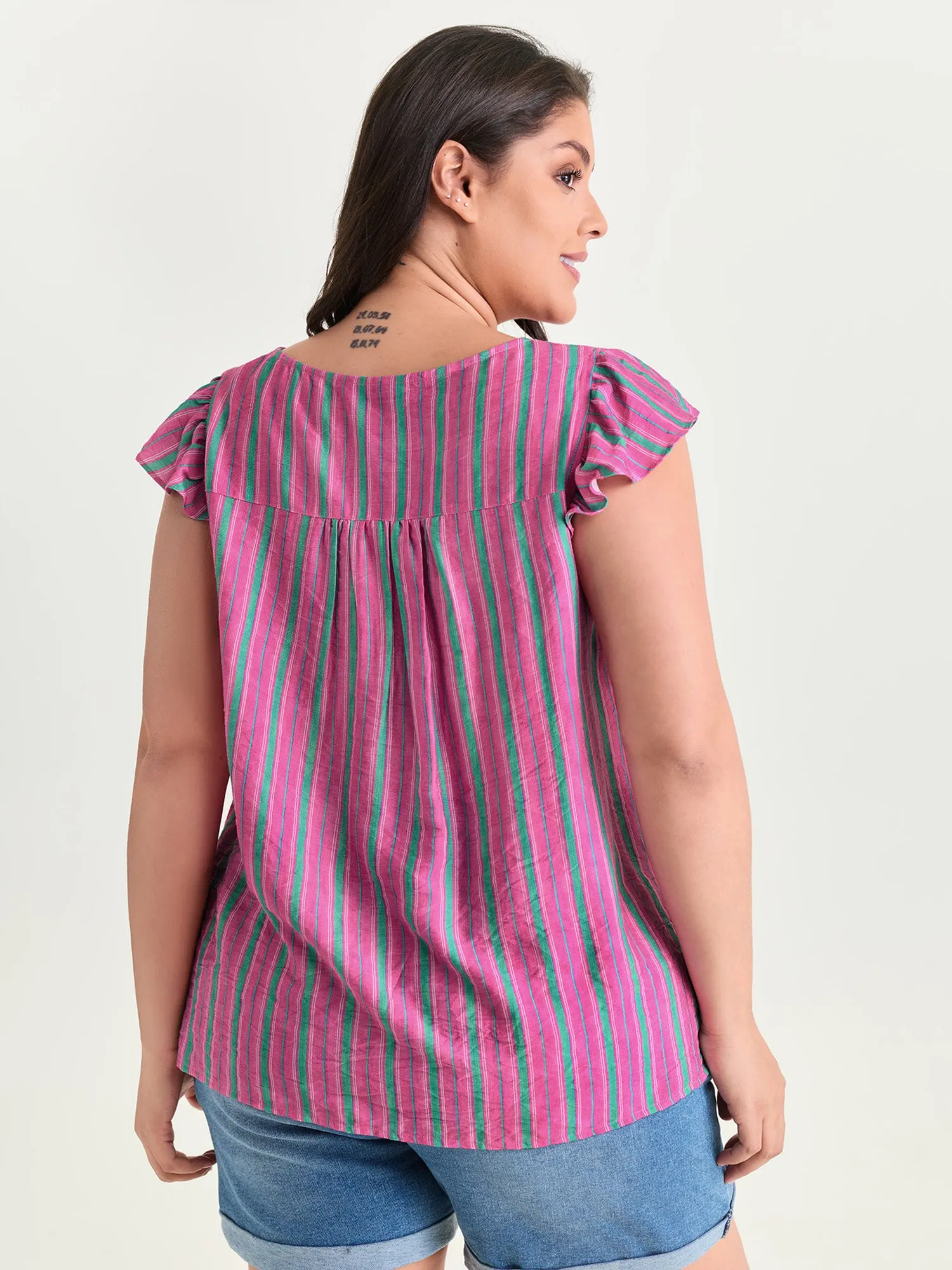 Colorful Striped Print Flutter Sleeve Blouse sold by Bloomchic product image thumbnail 4