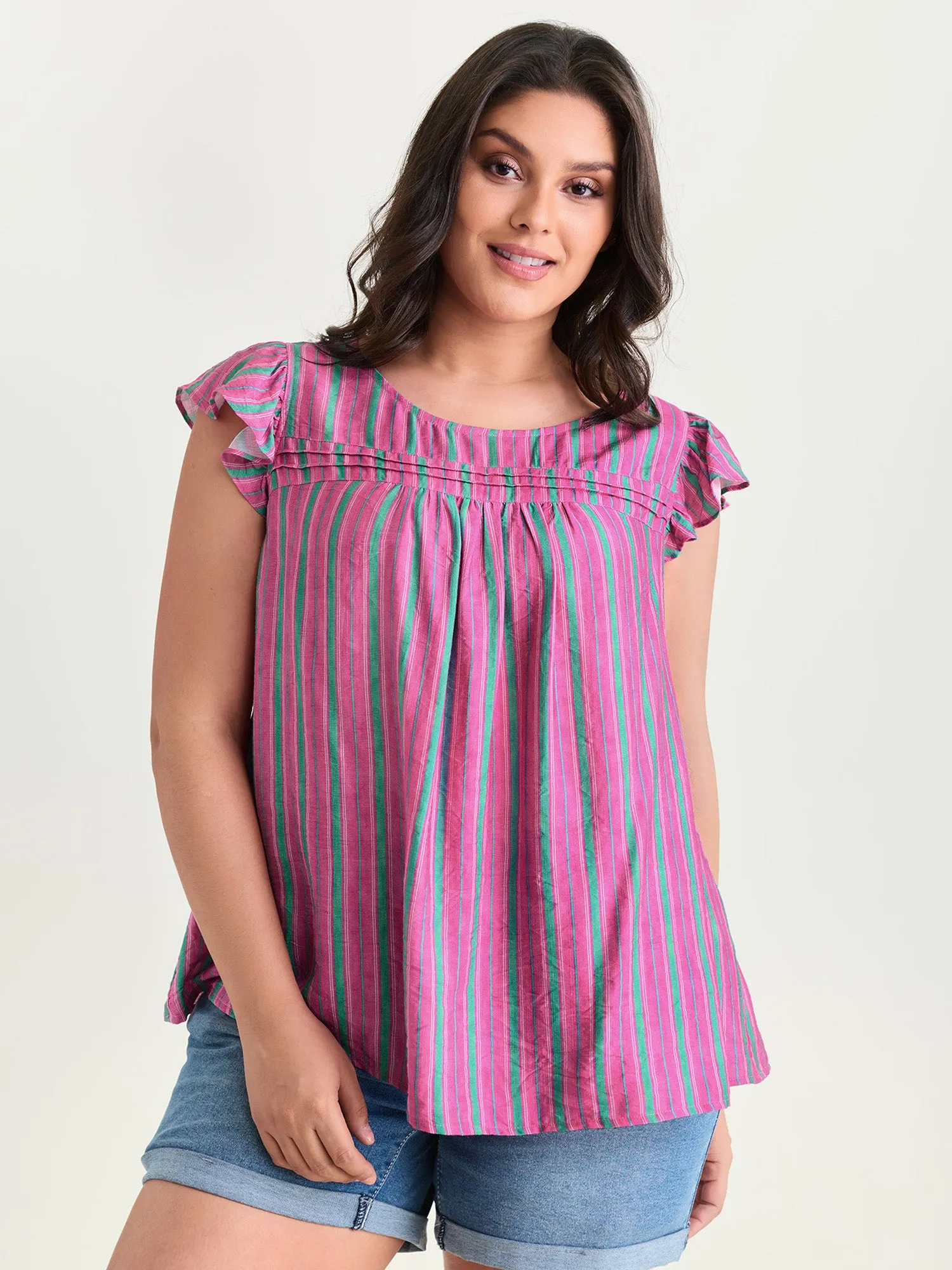 Colorful Striped Print Flutter Sleeve Blouse sold by Bloomchic product image thumbnail 2