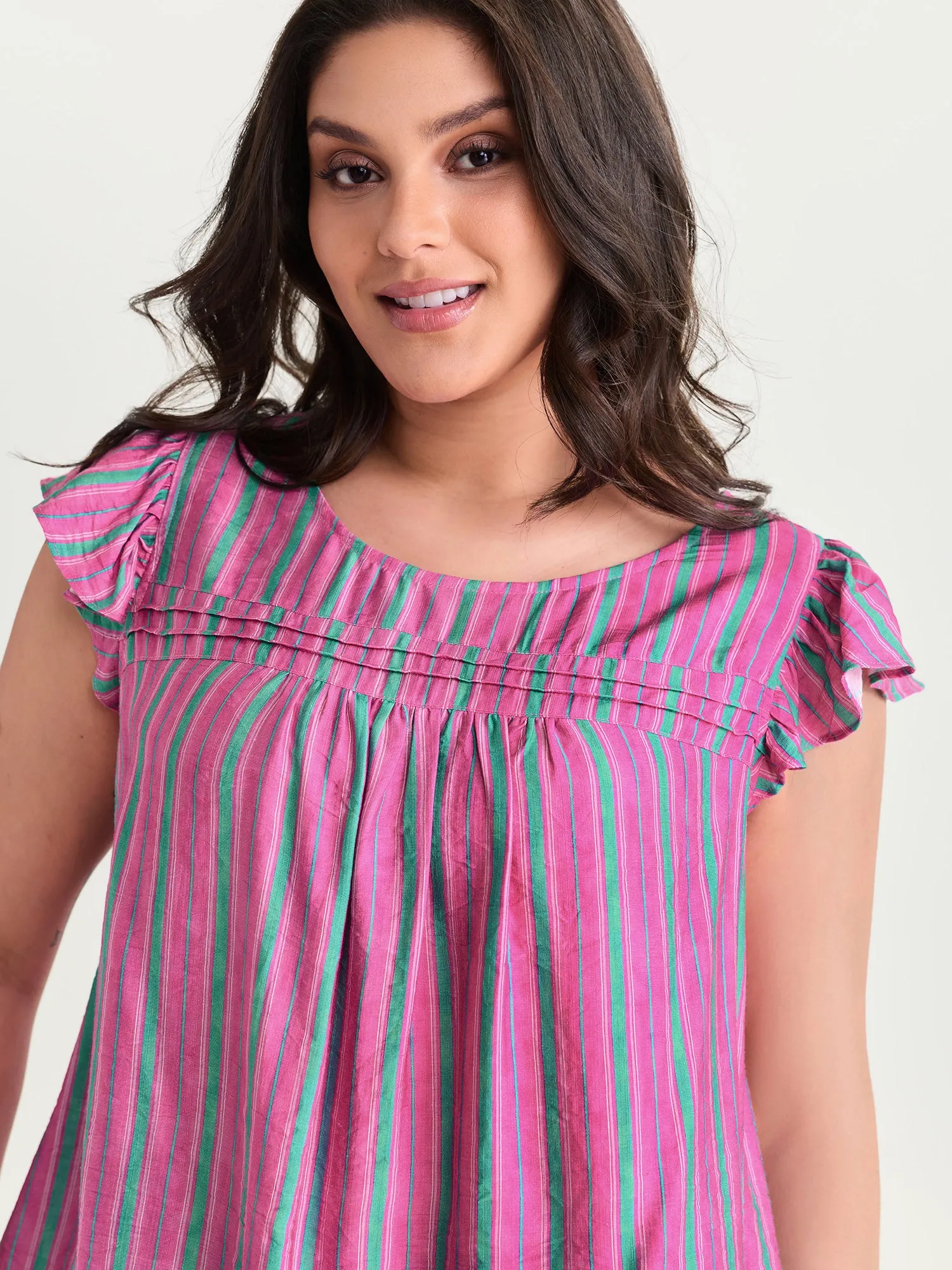 Colorful Striped Print Flutter Sleeve Blouse sold by Bloomchic