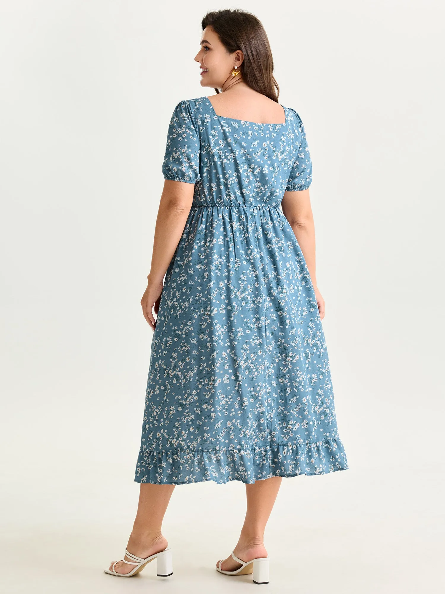 Floral Print Ruched Adjustable Drawstring Hem Midi Dress sold by Bloomchic product image thumbnail 5