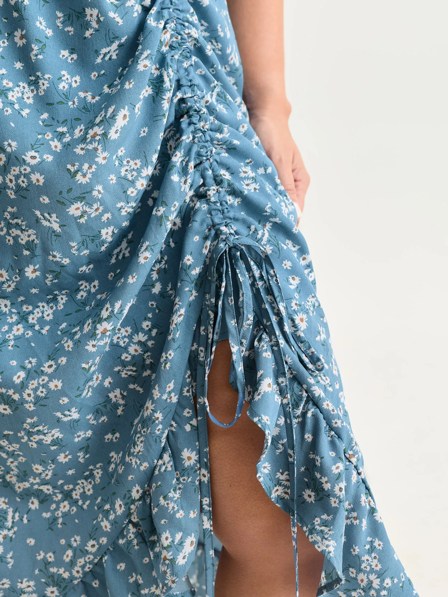 Floral Print Ruched Adjustable Drawstring Hem Midi Dress sold by Bloomchic product image thumbnail 4