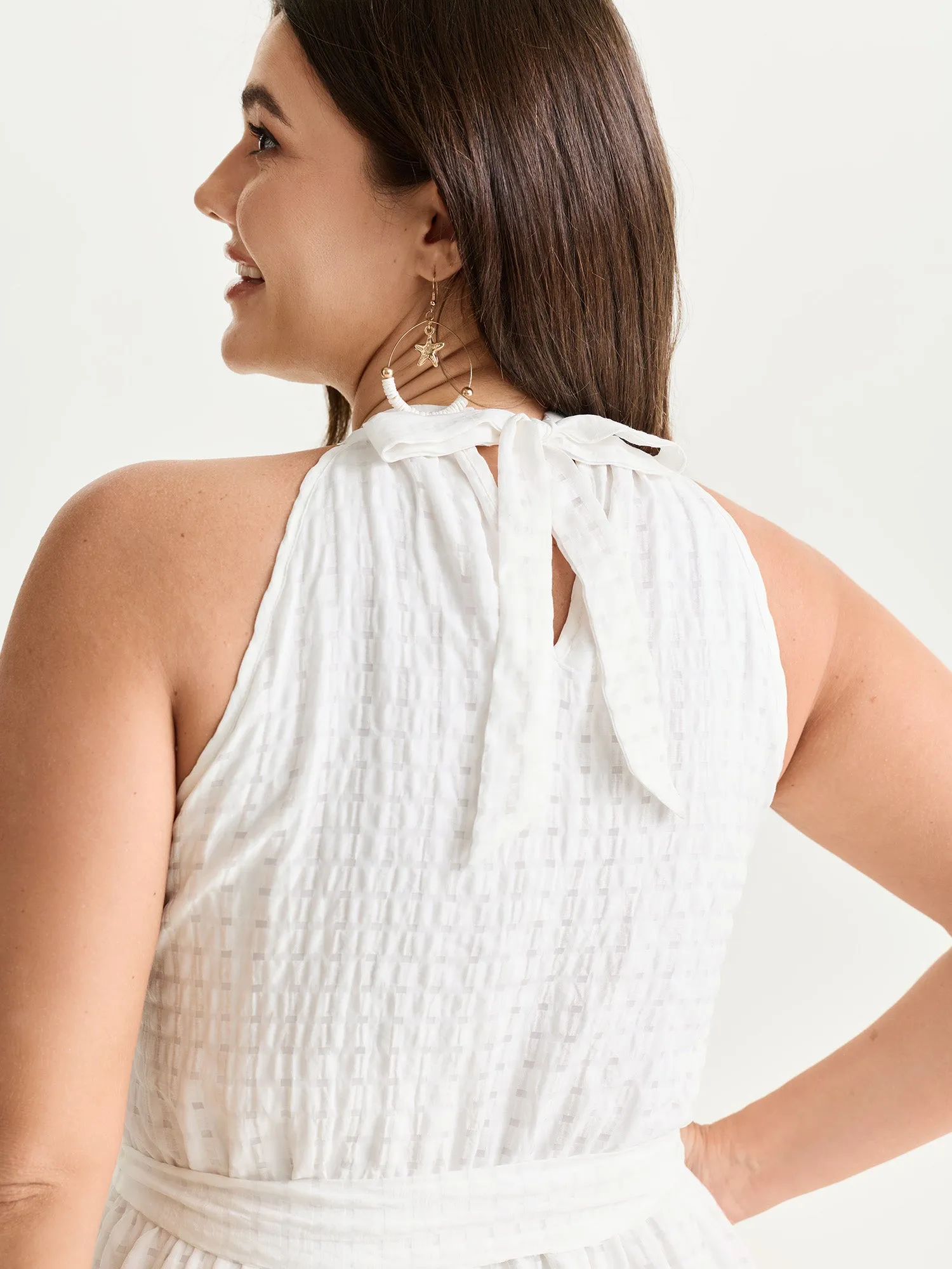 Textured Halter Neckline Tiered Midi Dress sold by Bloomchic product image thumbnail 2
