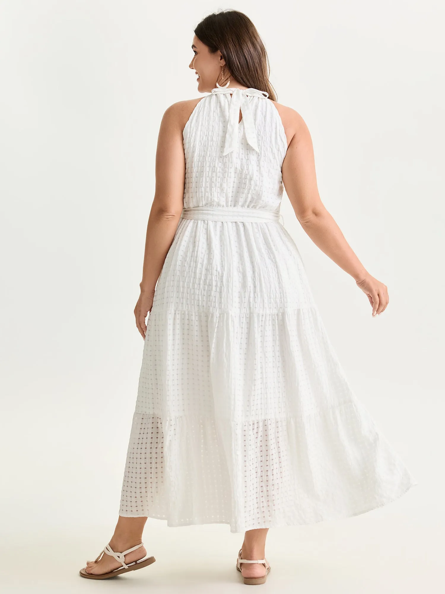 Textured Halter Neckline Tiered Midi Dress sold by Bloomchic product image thumbnail 5