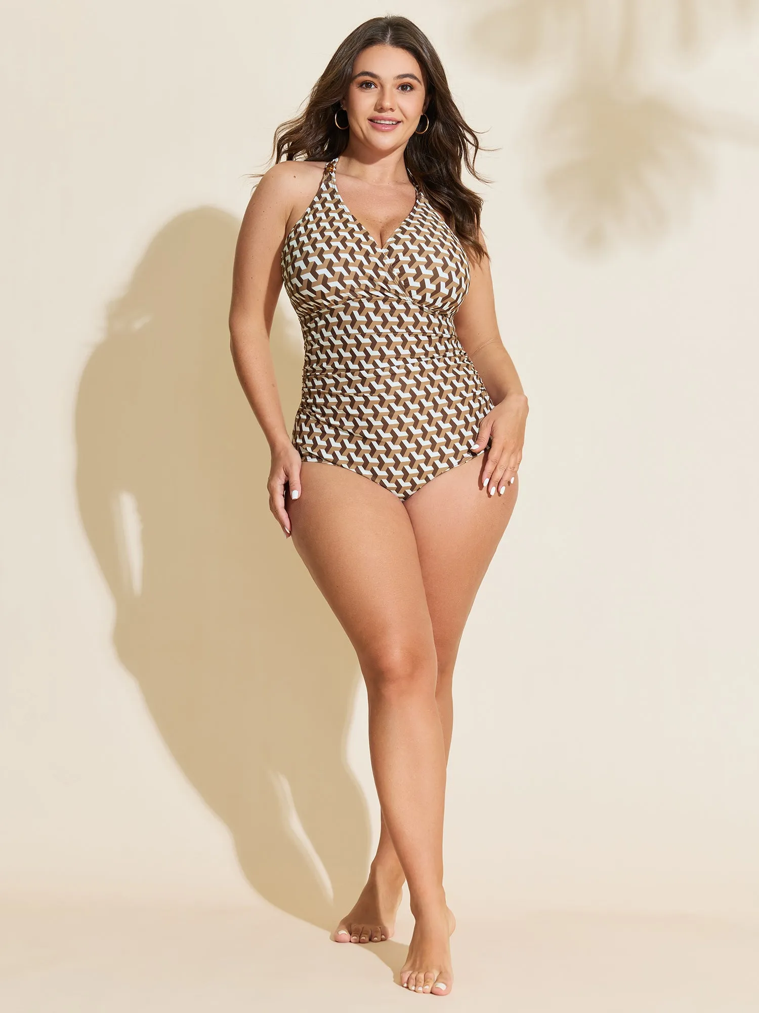 Geometric Print Sheer Split Hem One-Piece Swimsuit sold by Bloomchic product image thumbnail 4