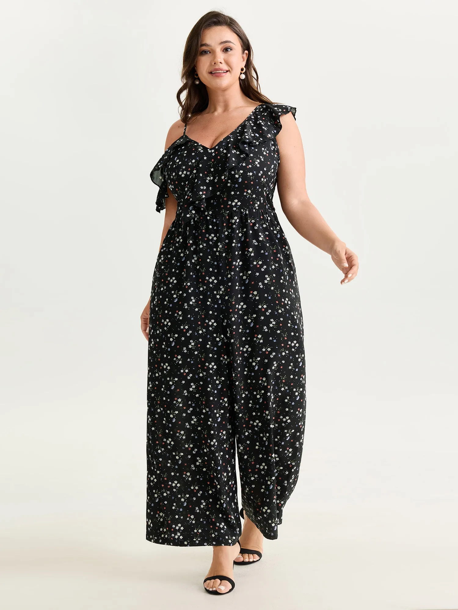 Floral Print One-Shoulder Ruffled Jumpsuit sold by Bloomchic product image thumbnail 3