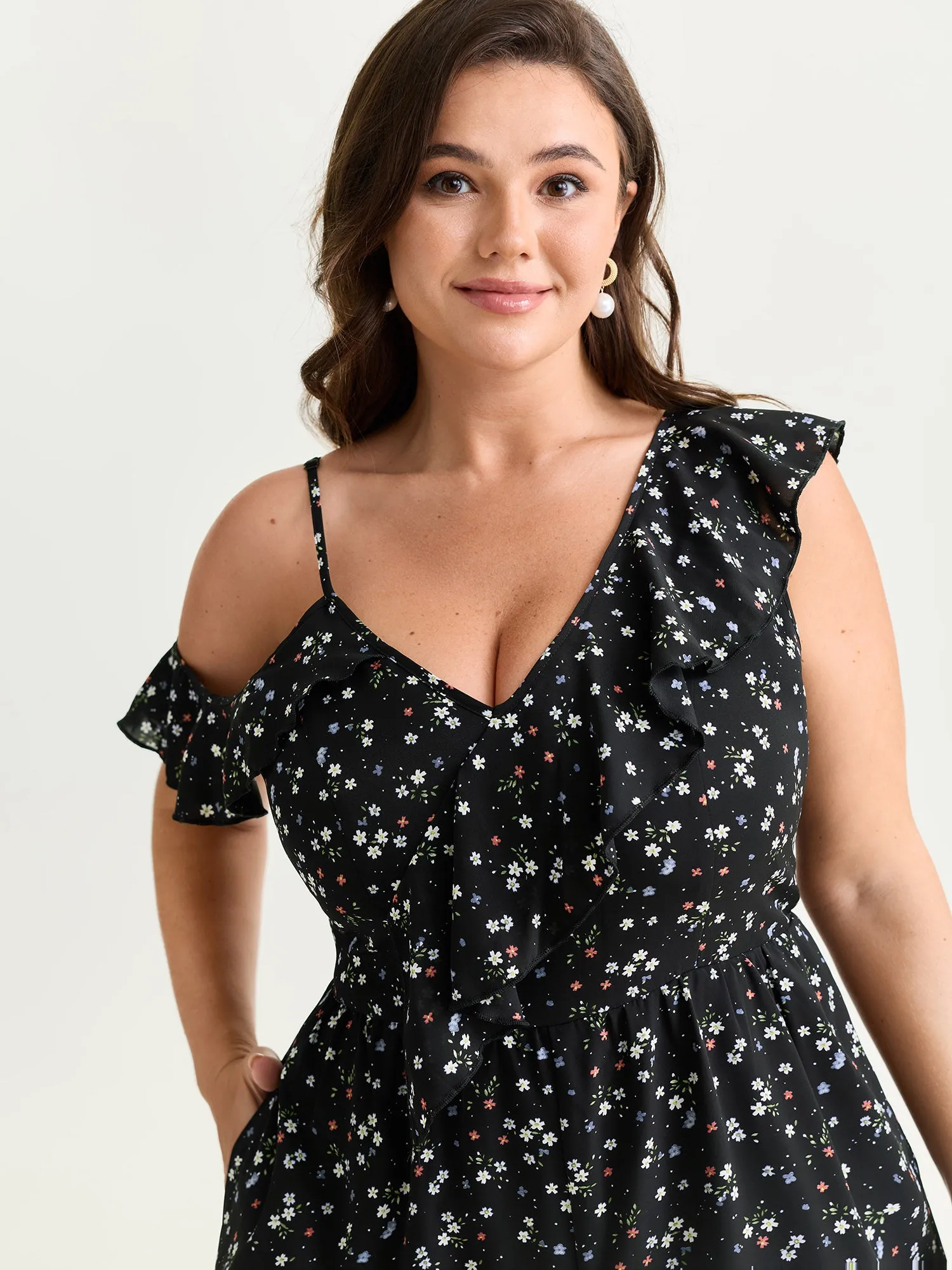 Floral Print One-Shoulder Ruffled Jumpsuit sold by Bloomchic product image thumbnail 2