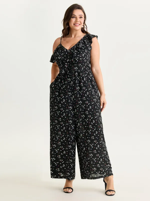 Floral Print One-Shoulder Ruffled Jumpsuit made by Bloomchic