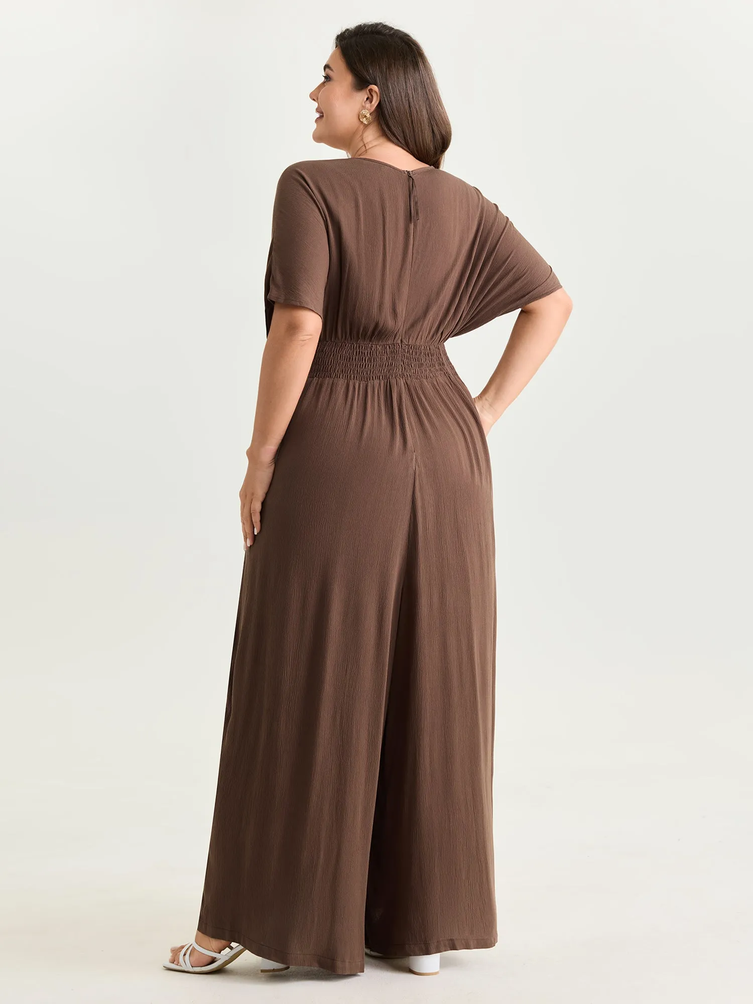 Textured Pleated Waist Surplice Jumpsuit sold by Bloomchic product image thumbnail 4