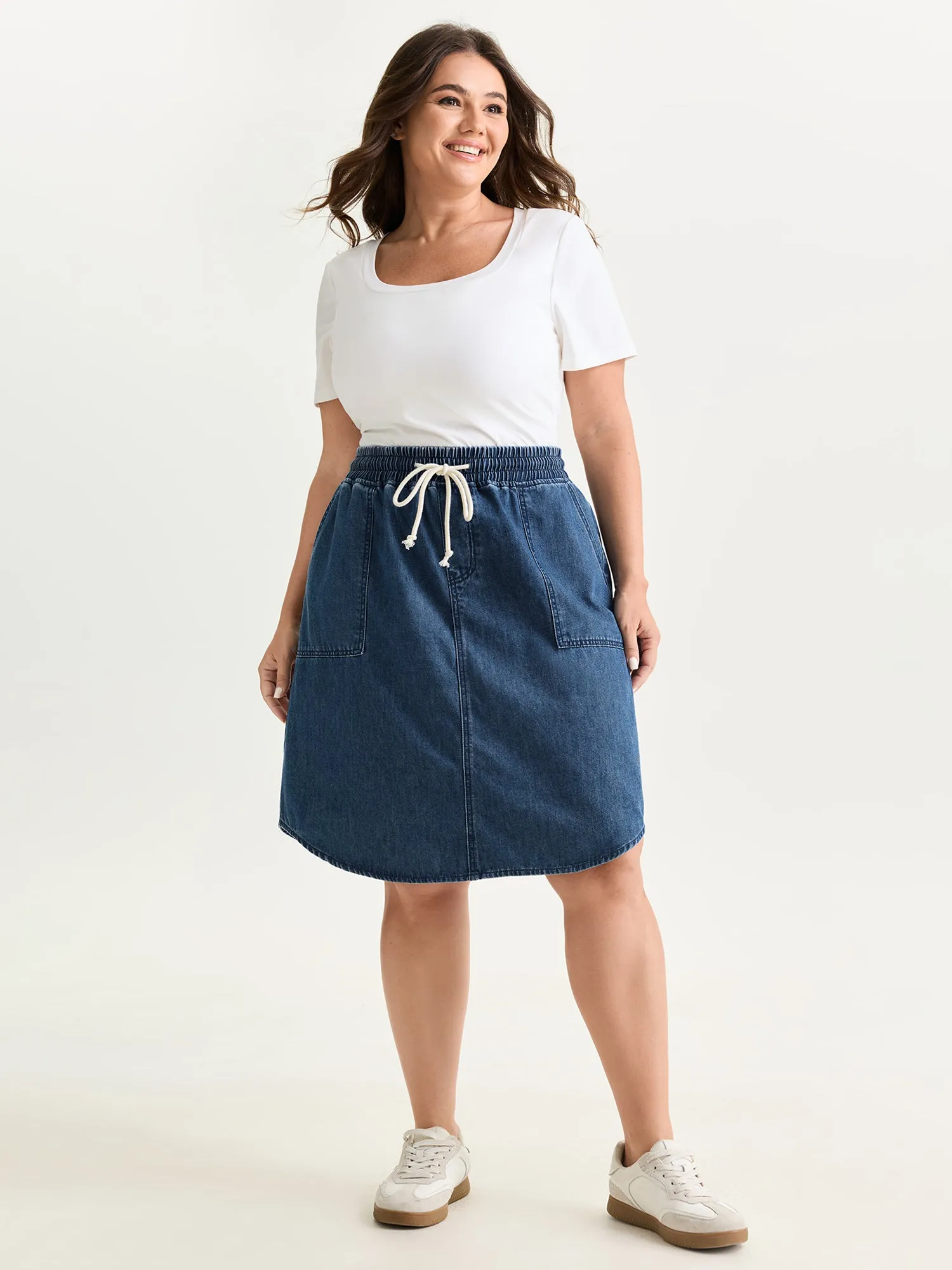 Stretchy Straight-Fit Denim Mini Skirt sold by Bloomchic