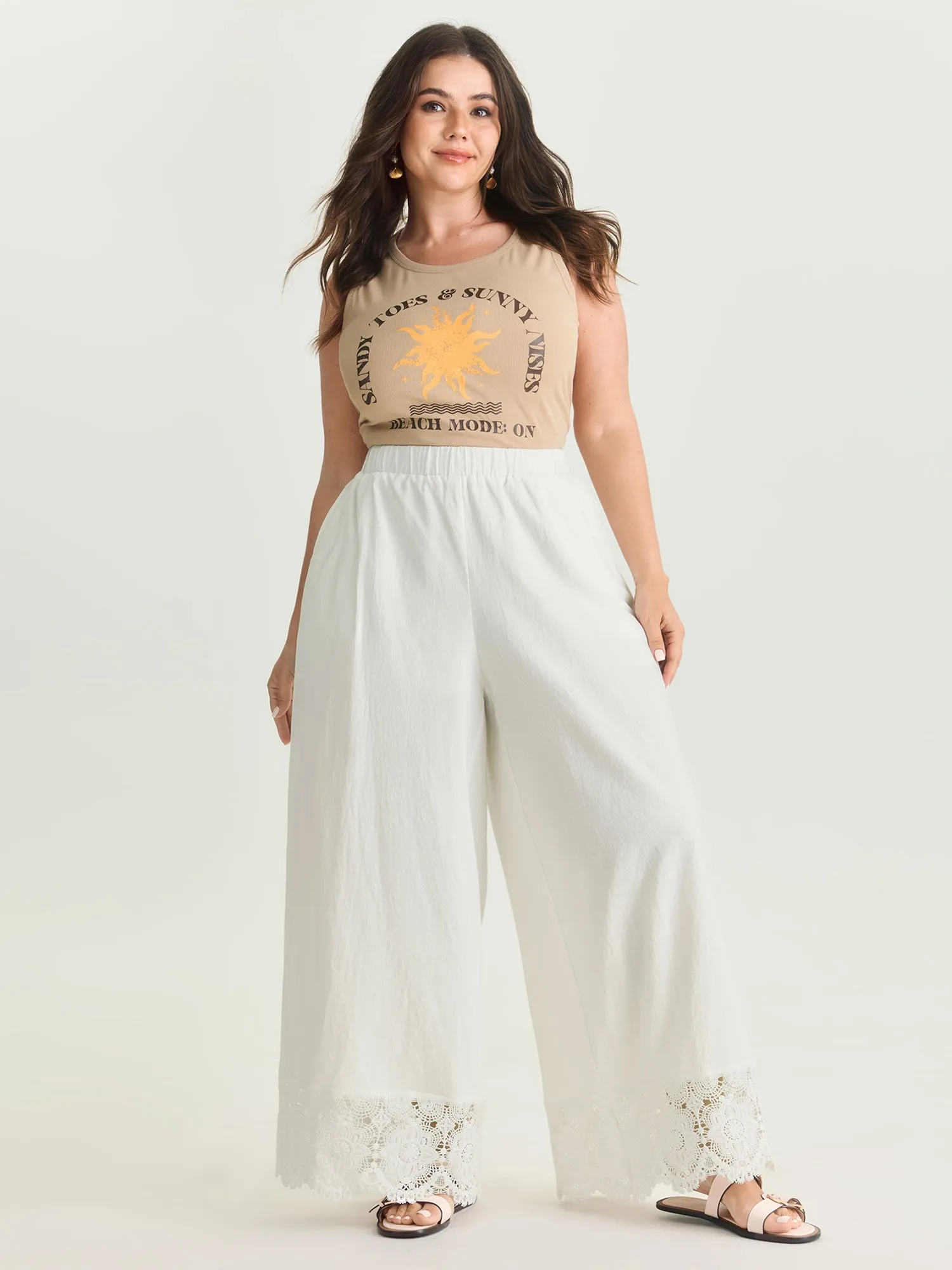 Cotton Scalloped Lace Hem Flared Pants sold by Bloomchic product image thumbnail 2