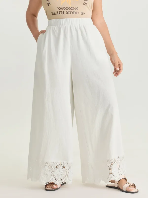 Cotton Scalloped Lace Hem Flared Pants made by Bloomchic