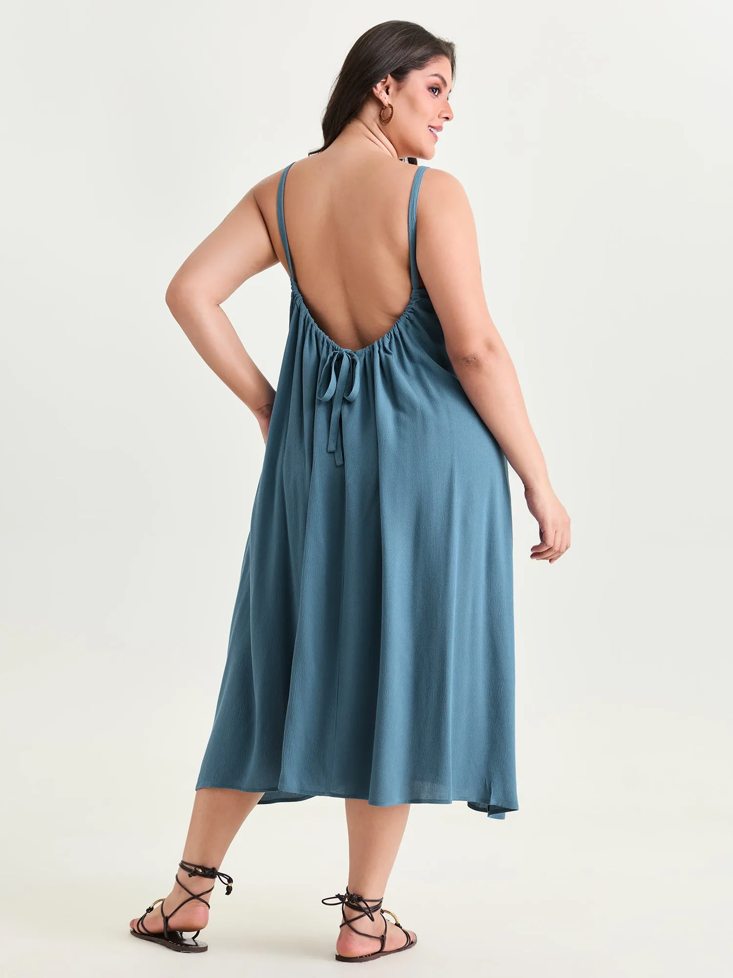Backless Flowy Cami Plain Midi Dress sold by Bloomchic product image thumbnail 5