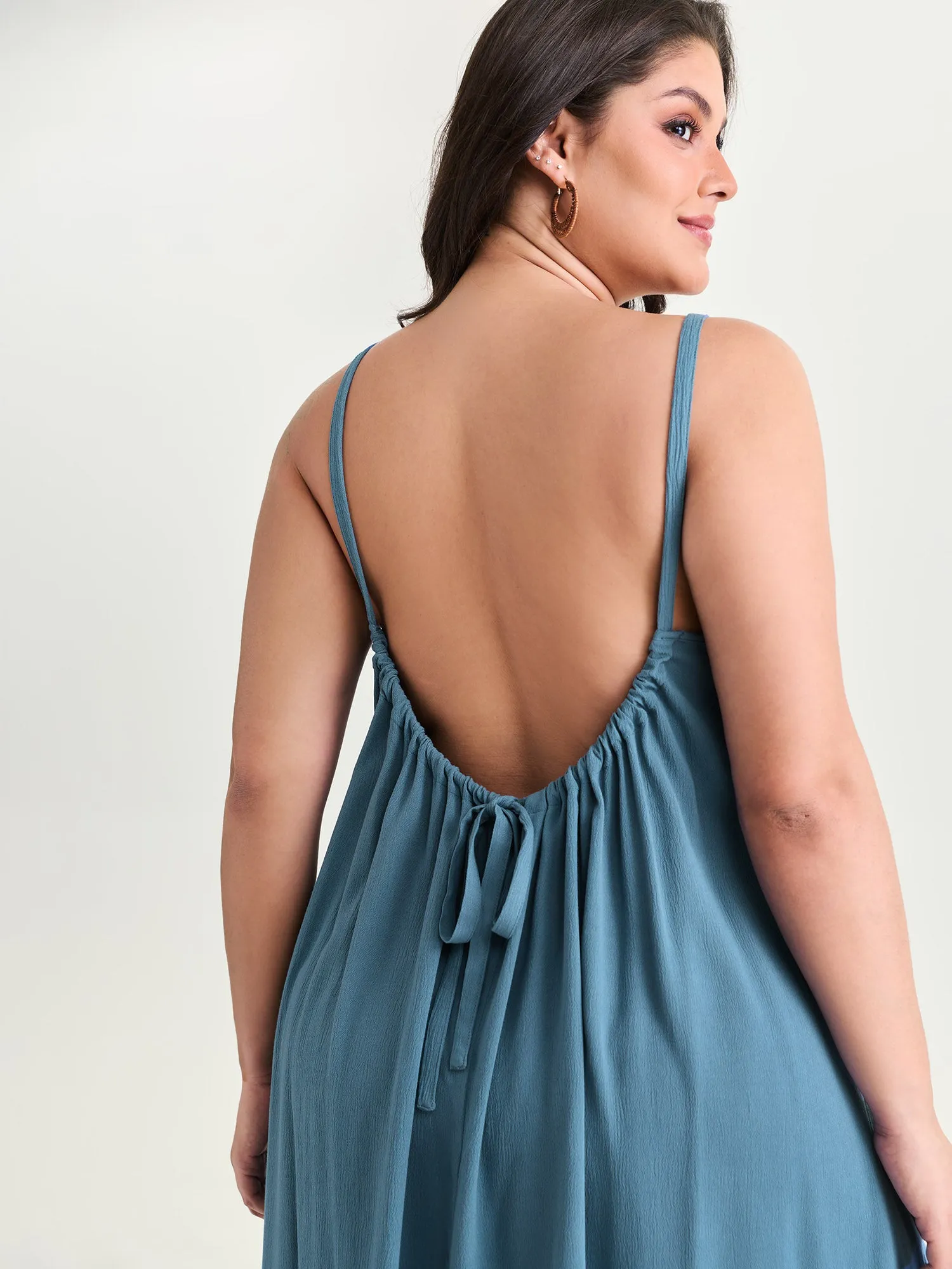 Backless Flowy Cami Plain Midi Dress sold by Bloomchic