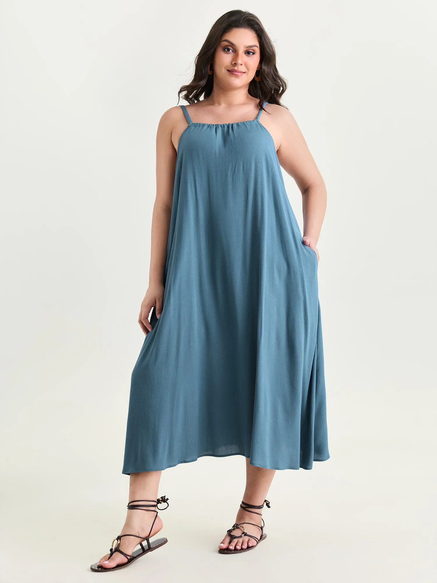 Backless Flowy Cami Plain Midi Dress sold by Bloomchic product image thumbnail 2