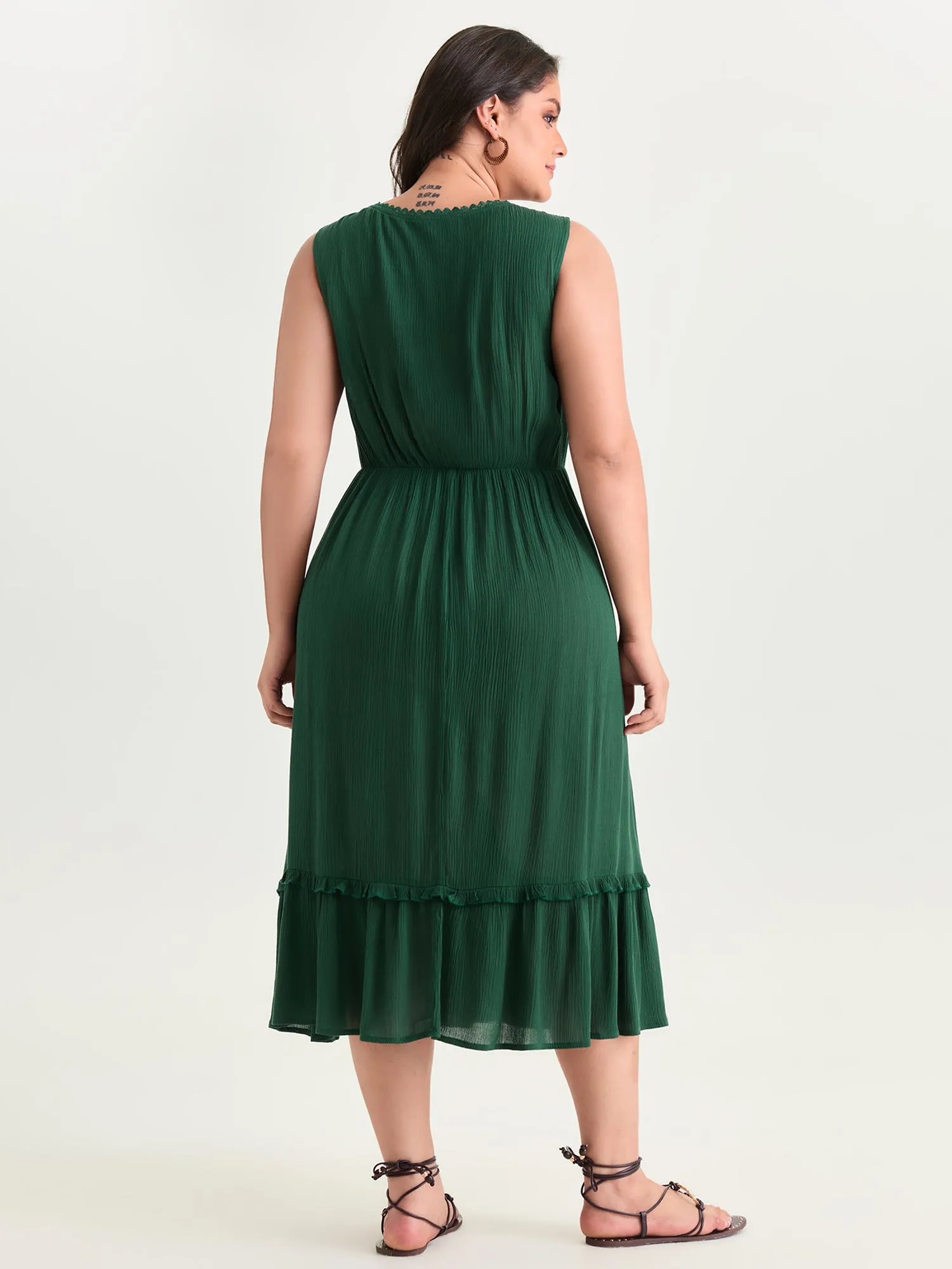 Sheer Neckline Ruffled Hem Midi Dress sold by Bloomchic product image thumbnail 3