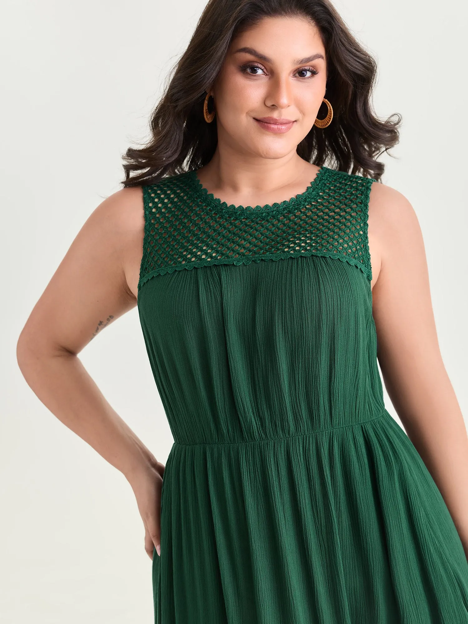 Sheer Neckline Ruffled Hem Midi Dress sold by Bloomchic product image thumbnail 2