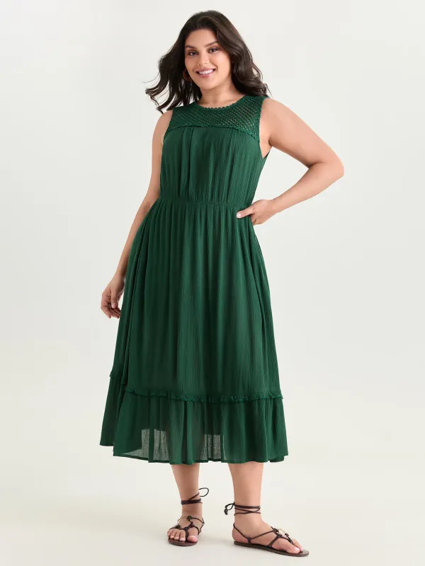 Sheer Neckline Ruffled Hem Midi Dress made by Bloomchic