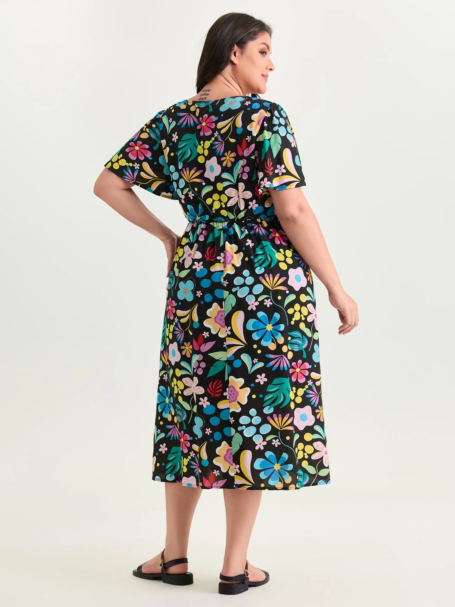 Bright Floral Print Flared Sleeve Midi Dress sold by Bloomchic product image thumbnail 4