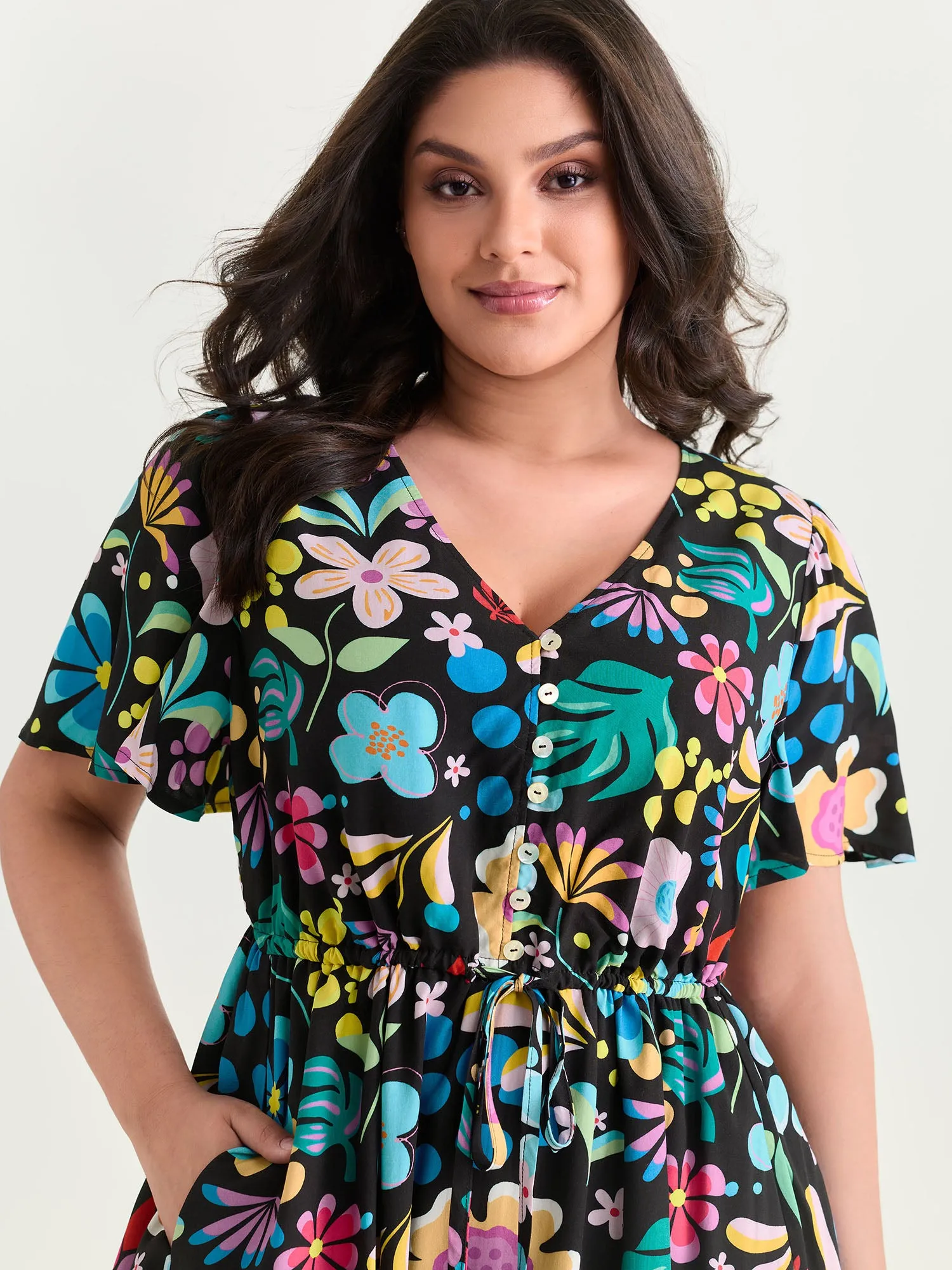 Bright Floral Print Flared Sleeve Midi Dress sold by Bloomchic product image thumbnail 2