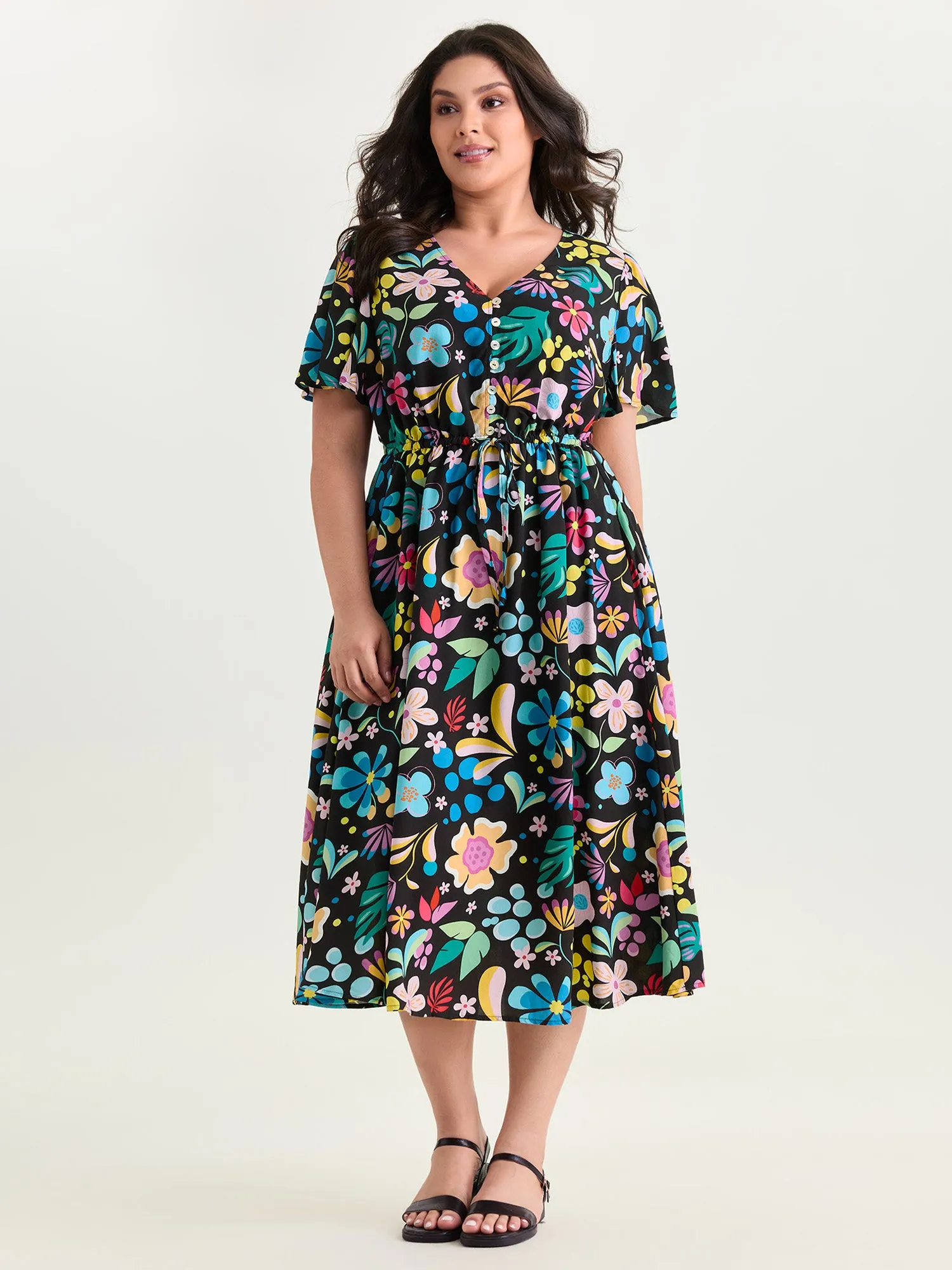 Bright Floral Print Flared Sleeve Midi Dress sold by Bloomchic product image thumbnail 3