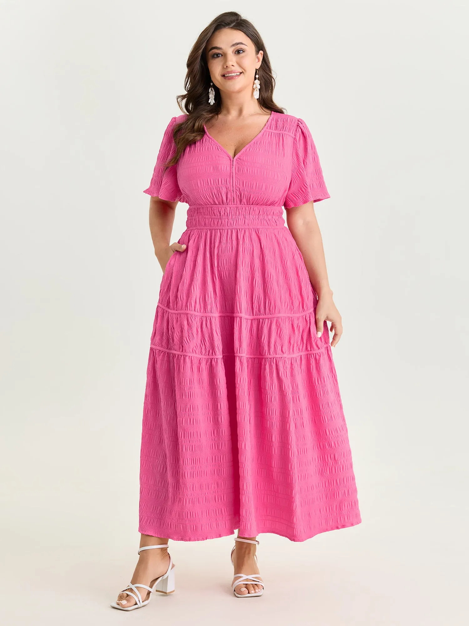 Textured Cinched-Waist Maxi Dress sold by Bloomchic