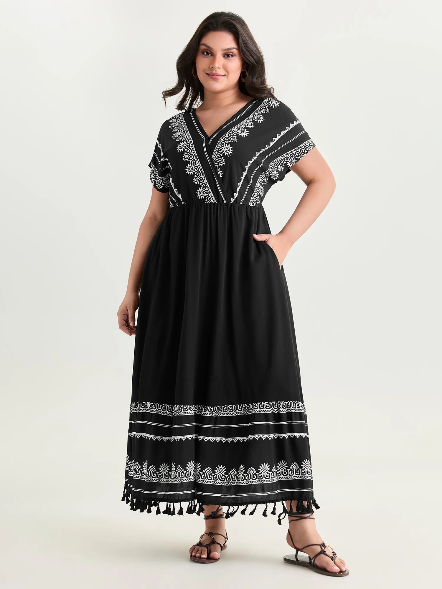 Boho Geometric Print V-Neck Maxi Dress sold by Bloomchic