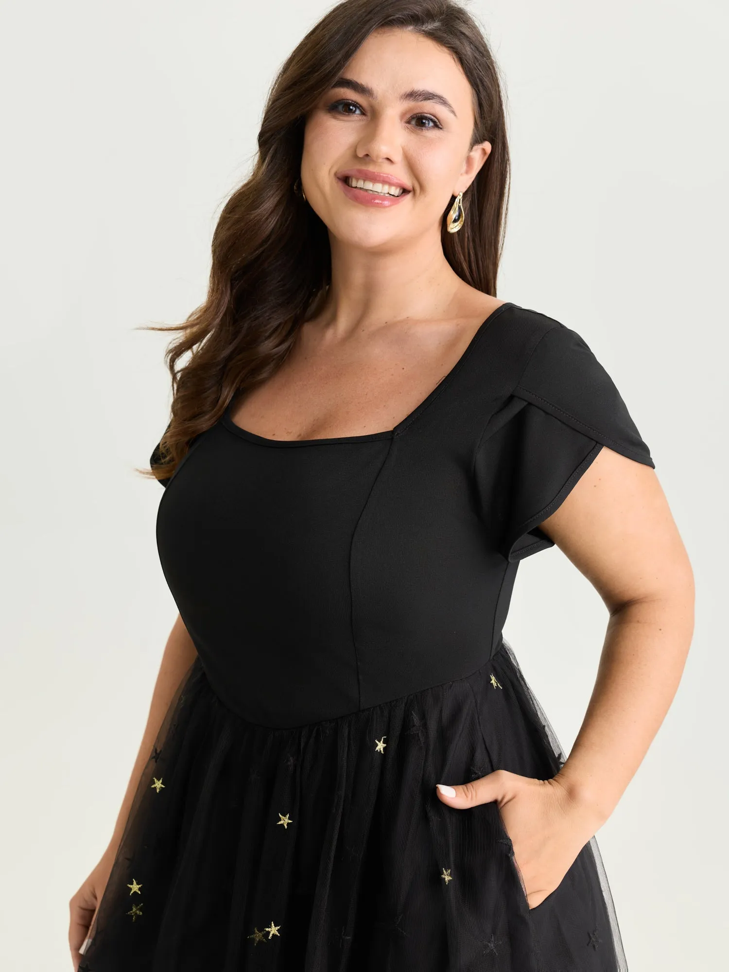 Star Embroidered Square Neckline Midi Dress sold by Bloomchic product image thumbnail 2