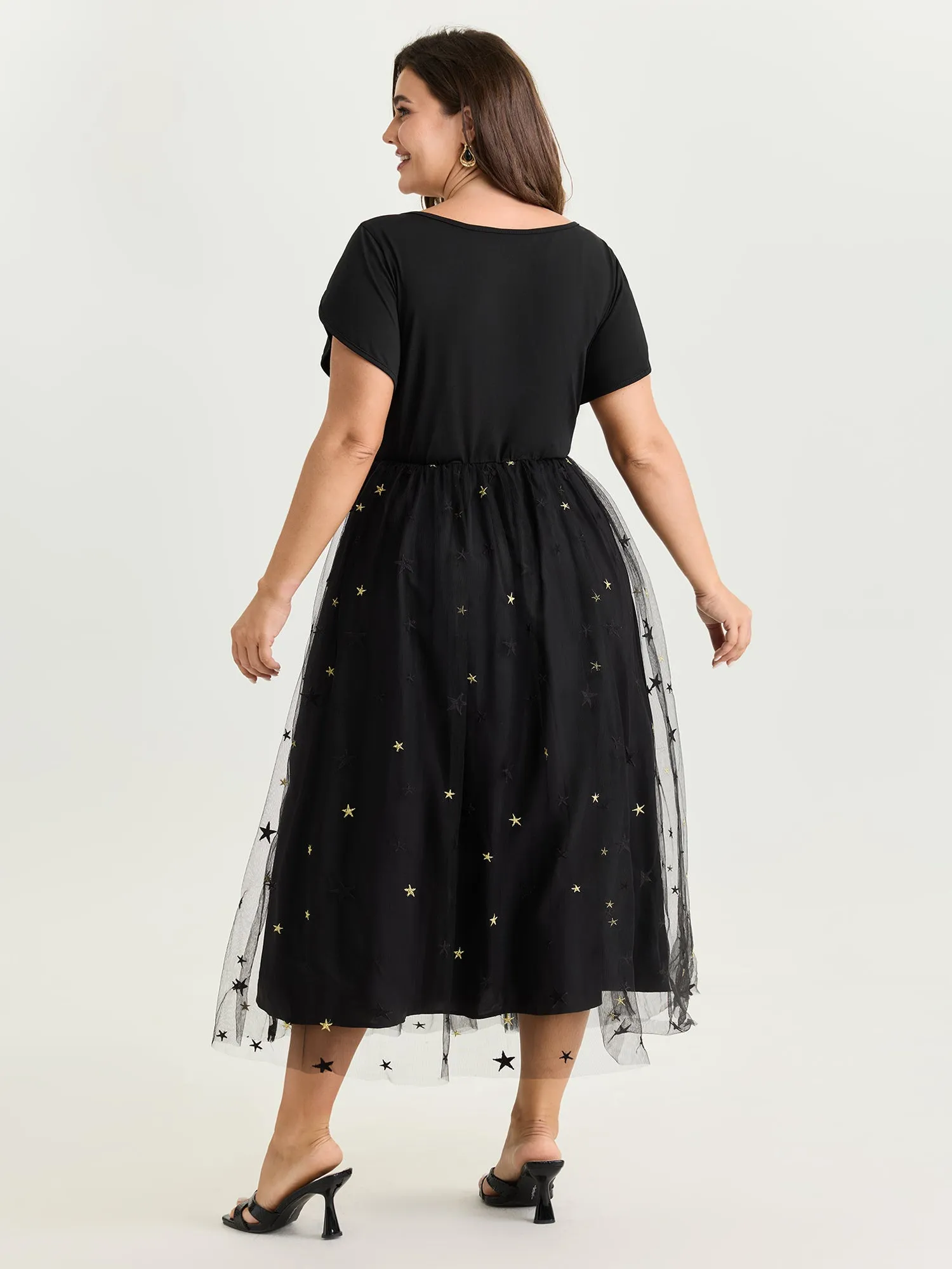 Star Embroidered Square Neckline Midi Dress sold by Bloomchic product image thumbnail 4