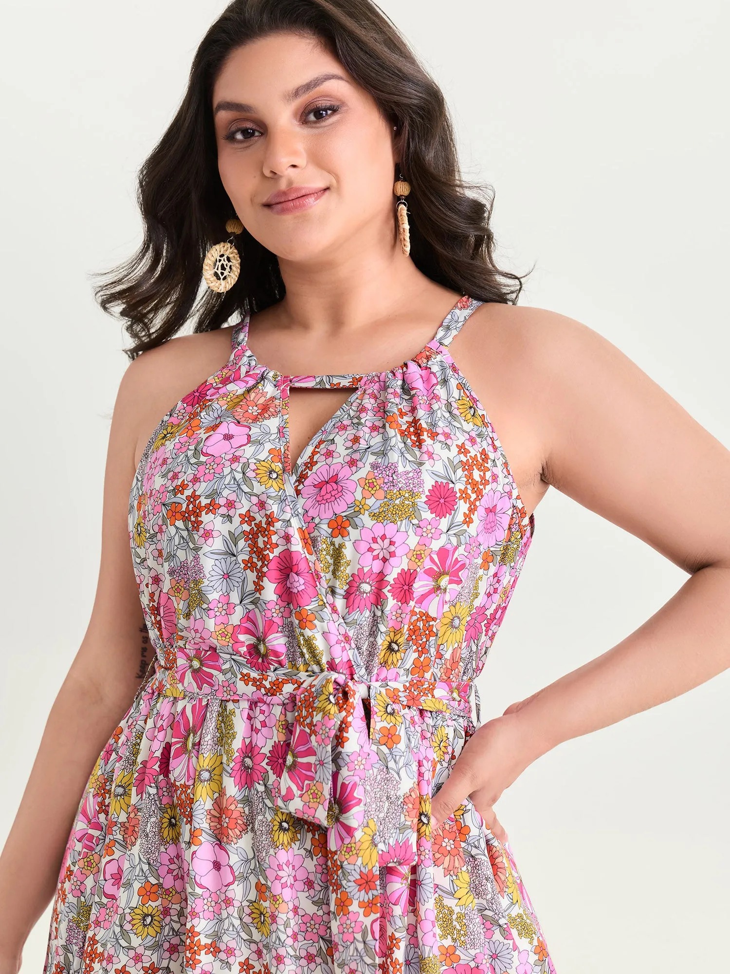 Floral Print Halter Neckline Waist-Tie Maxi Dress sold by Bloomchic product image thumbnail 2