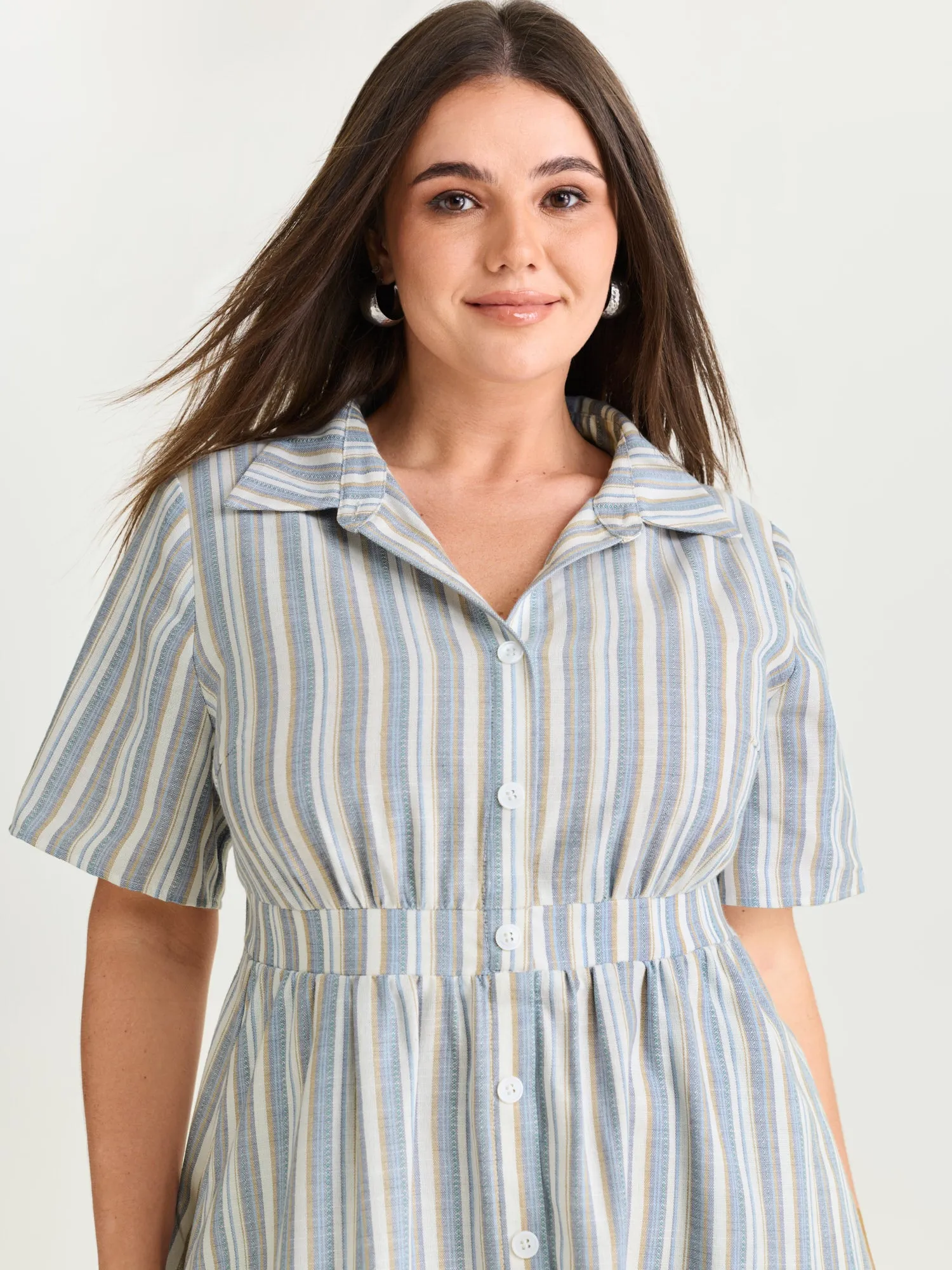 Cotton Linen Blend Striped Print Midi Dress sold by Bloomchic product image thumbnail 2