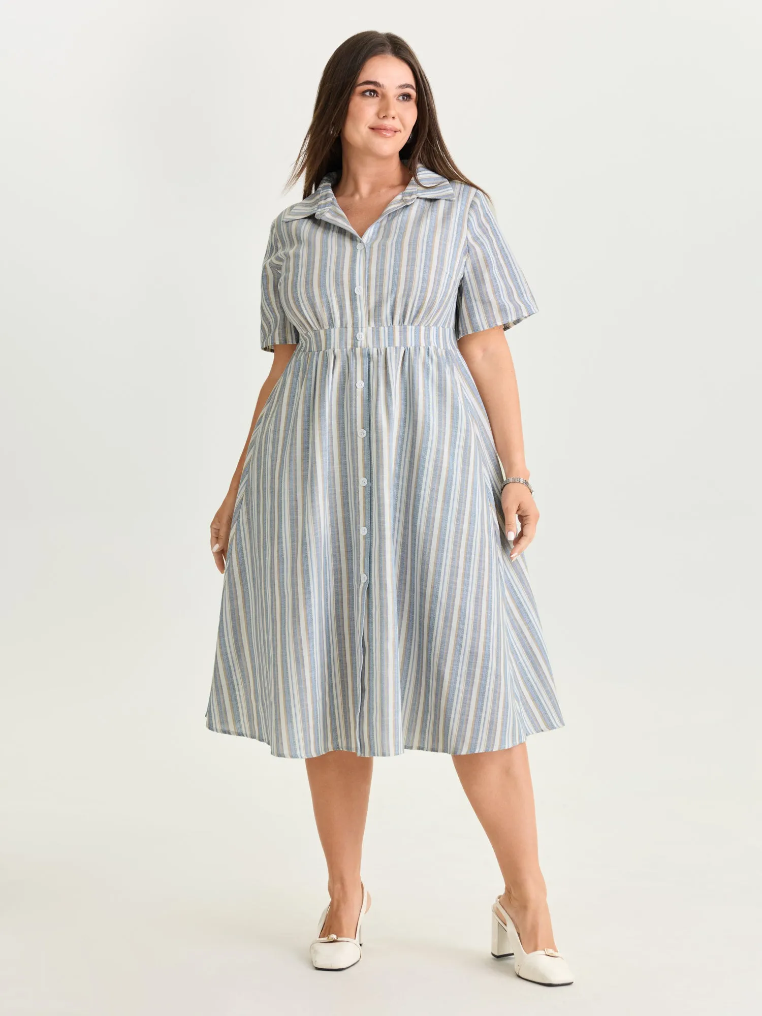 Cotton Linen Blend Striped Print Midi Dress sold by Bloomchic product image thumbnail 3