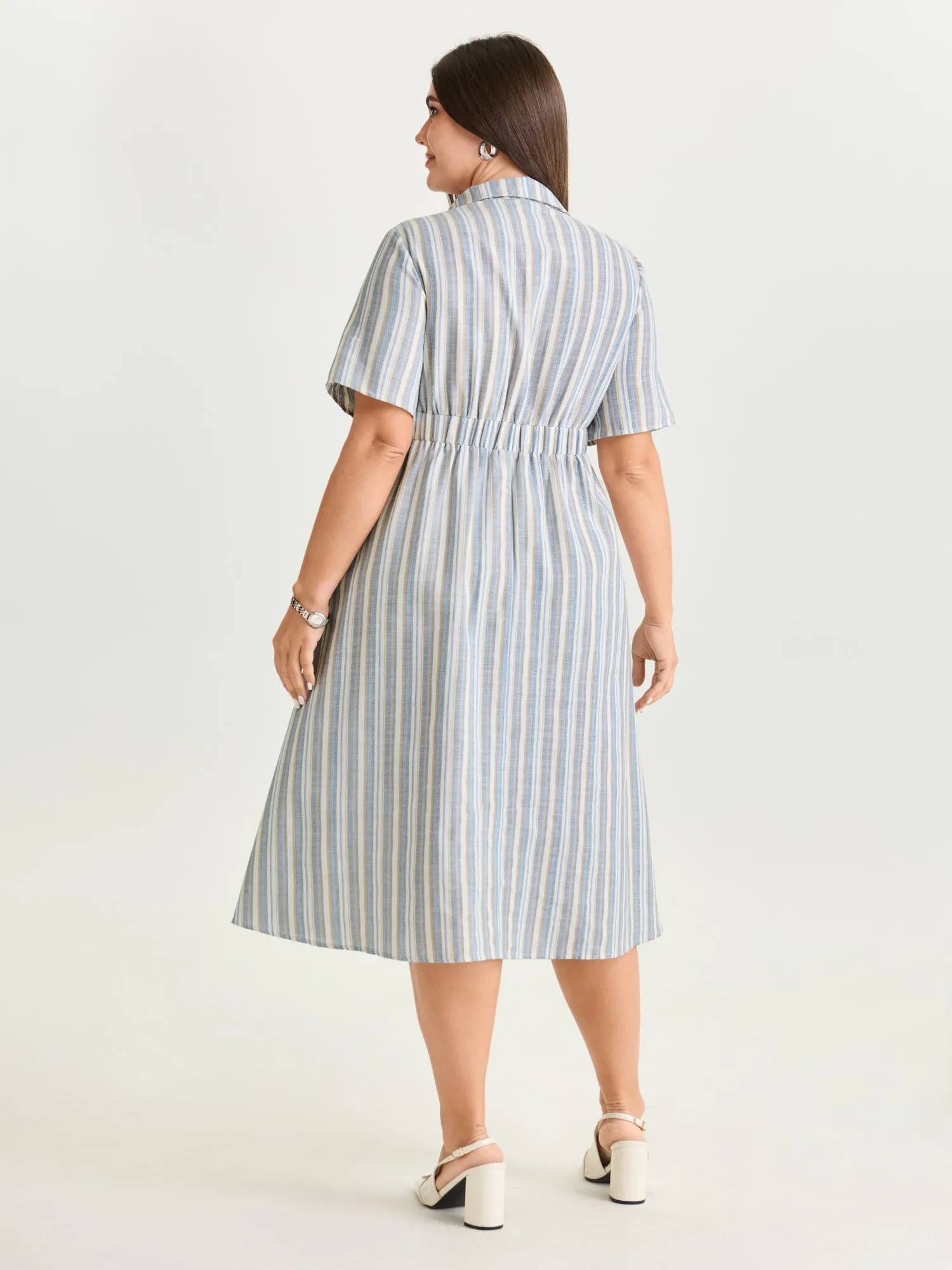 Cotton Linen Blend Striped Print Midi Dress sold by Bloomchic product image thumbnail 4