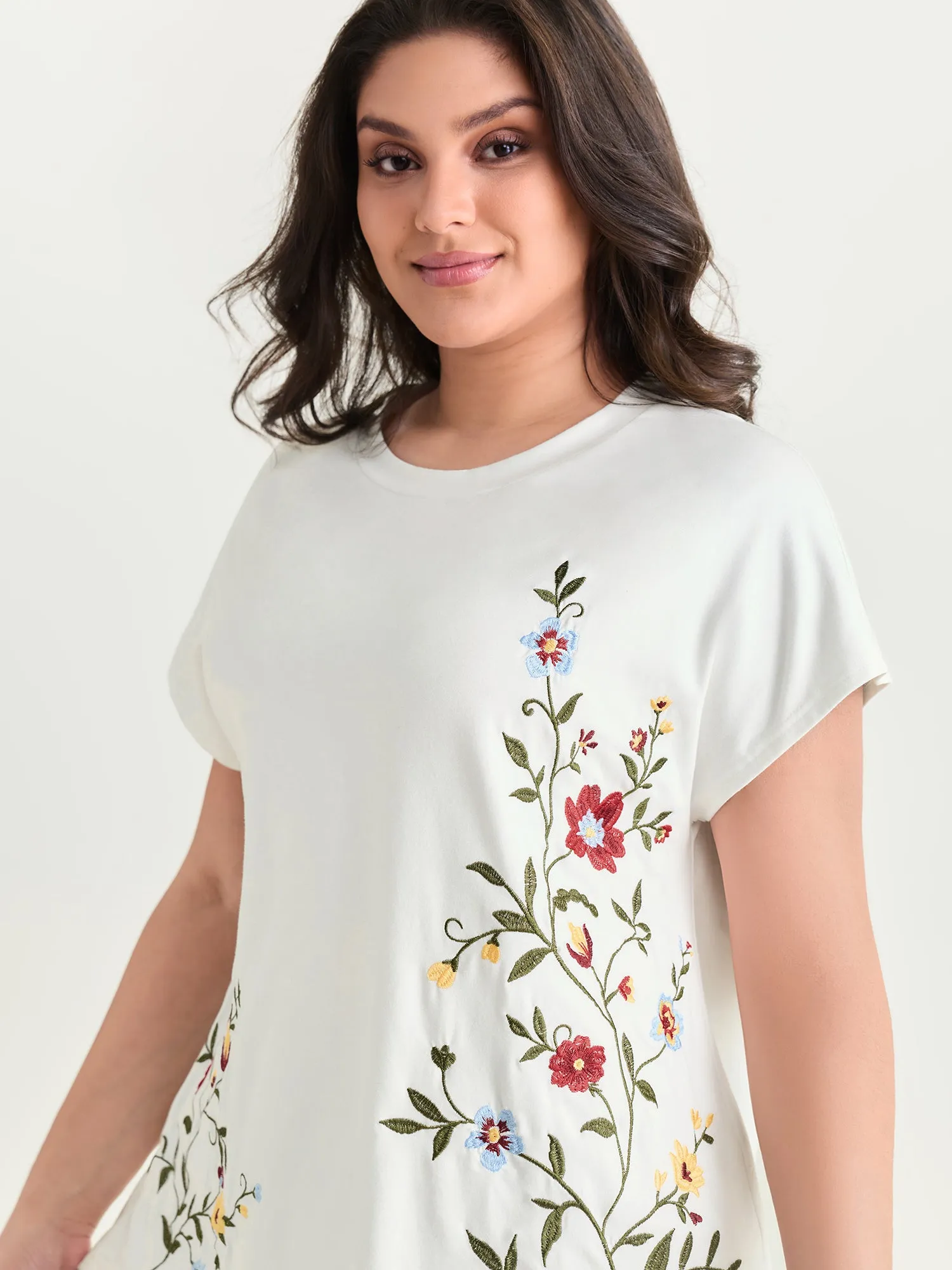 Cotton Stretchy Floral Embroidered Plain T-Shirt sold by Bloomchic product image thumbnail 2