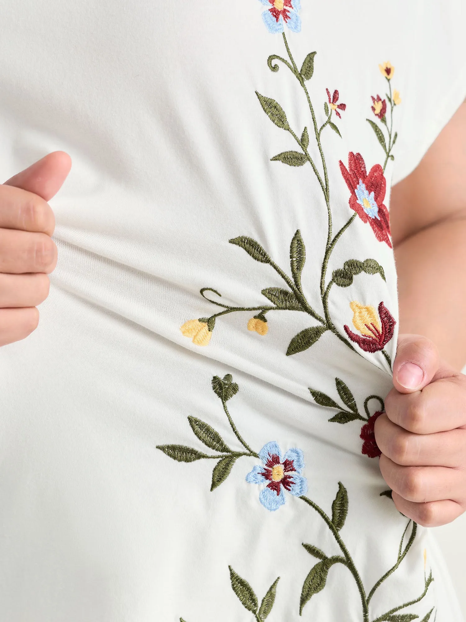 Cotton Stretchy Floral Embroidered Plain T-Shirt sold by Bloomchic product image thumbnail 4