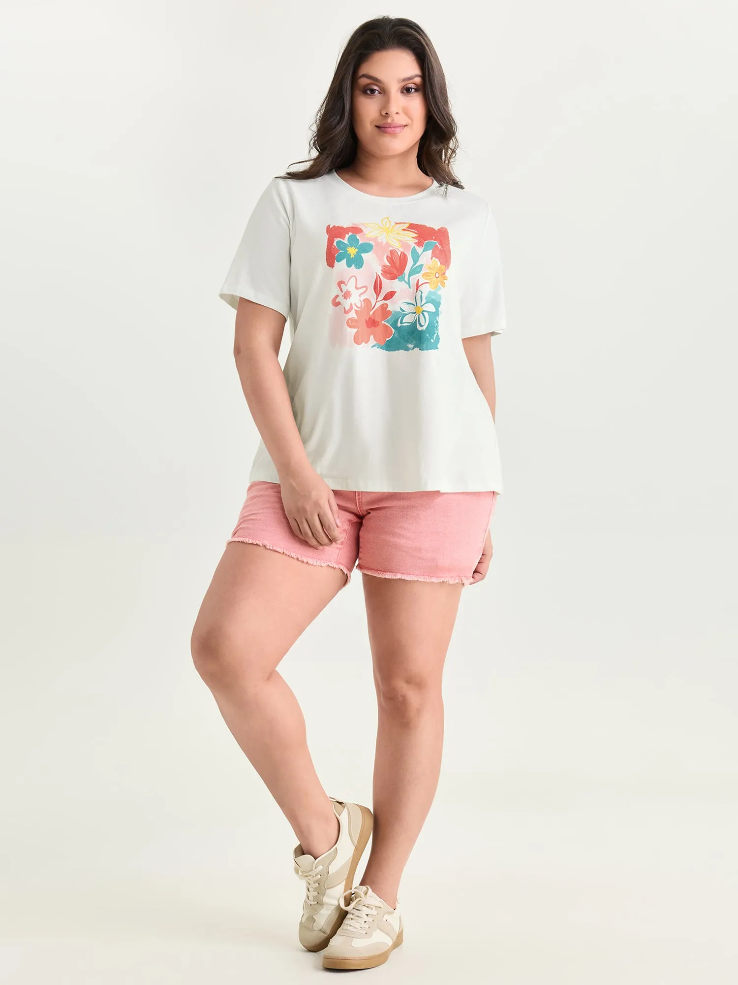 Cotton Colorful Floral Print Round Neck T-Shirt sold by Bloomchic product image thumbnail 3