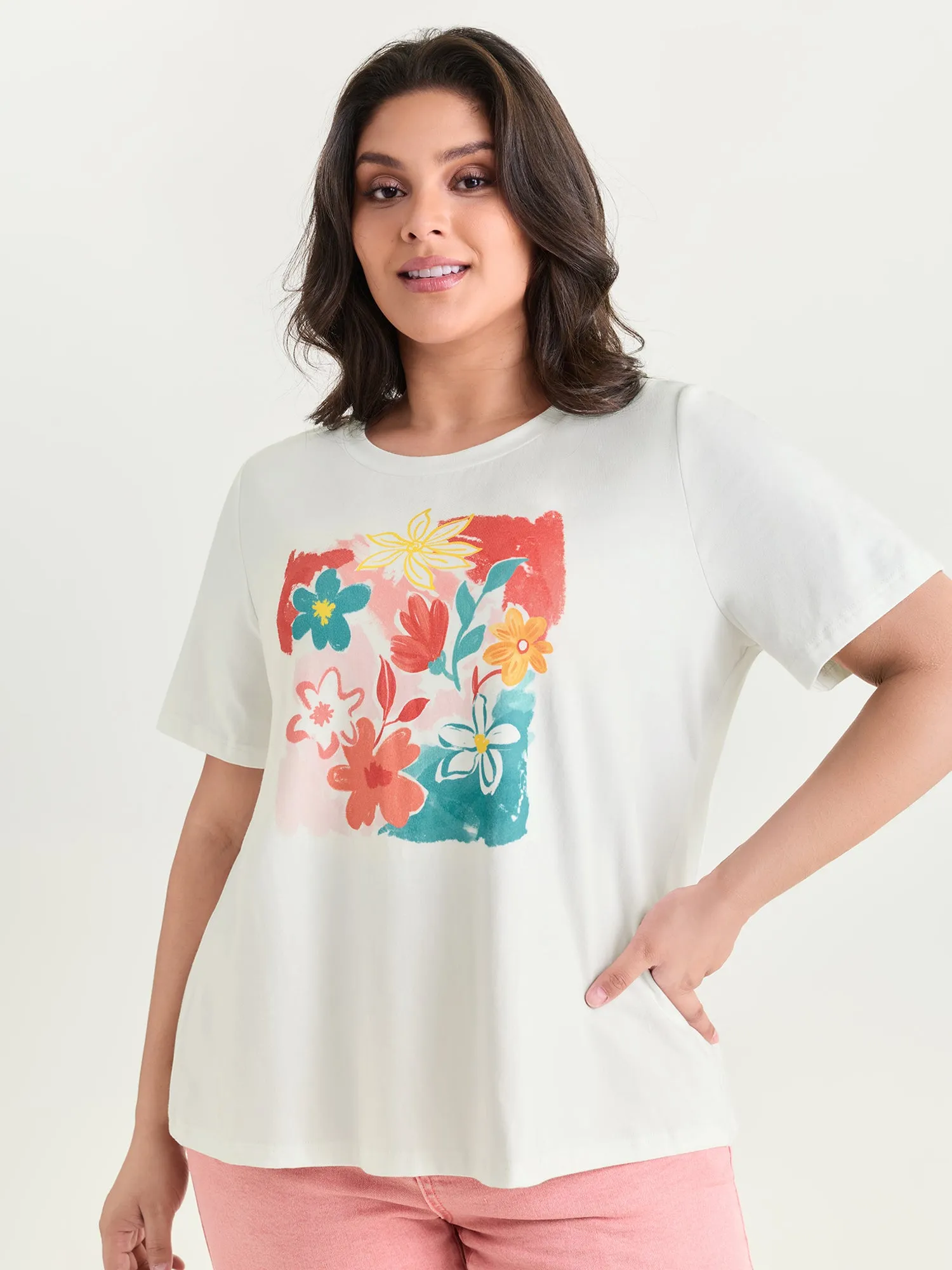 Cotton Colorful Floral Print Round Neck T-Shirt sold by Bloomchic product image thumbnail 2