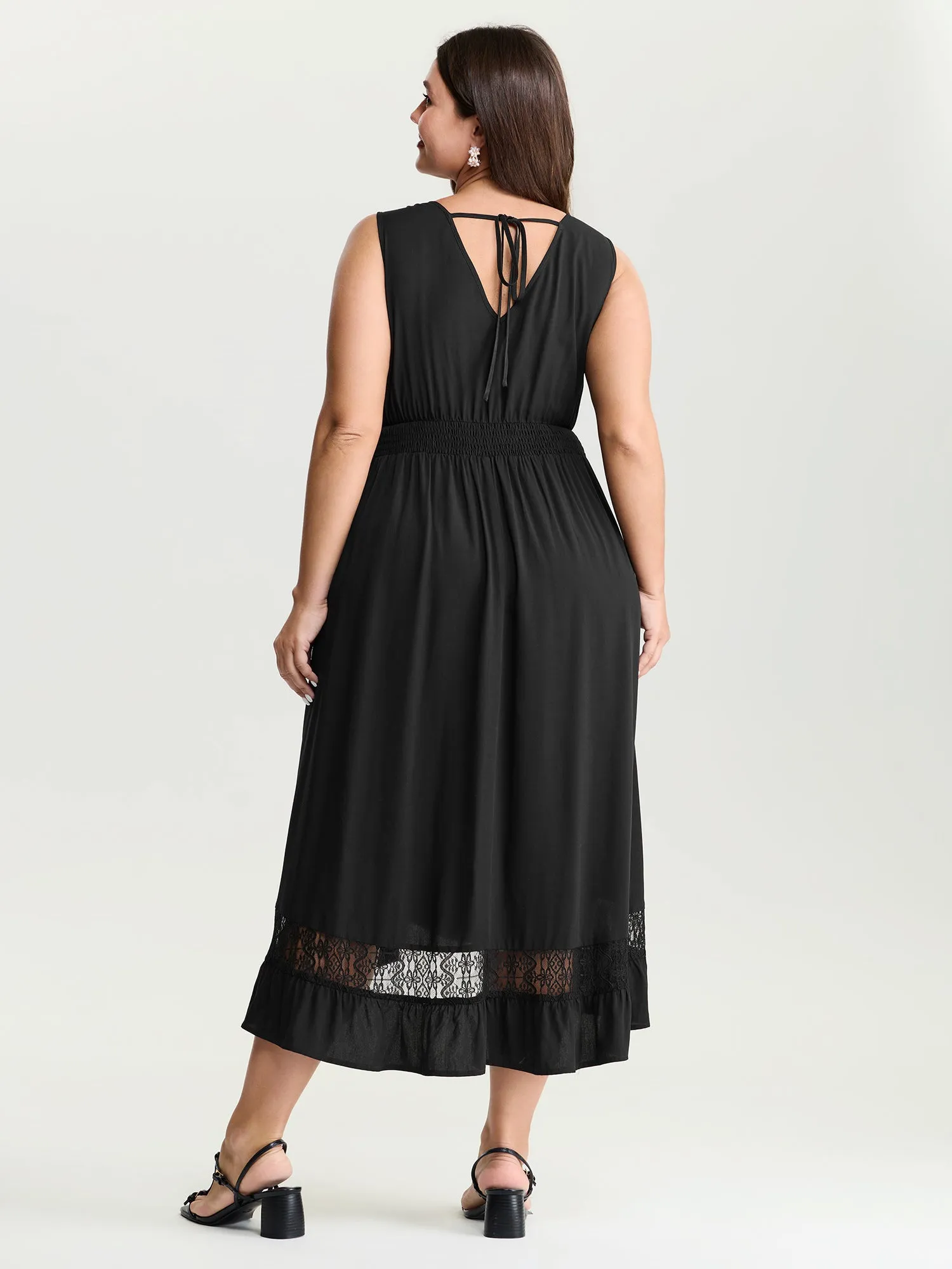 Lace Shirred Waist High Low Hem Midi Dress sold by Bloomchic product image thumbnail 5