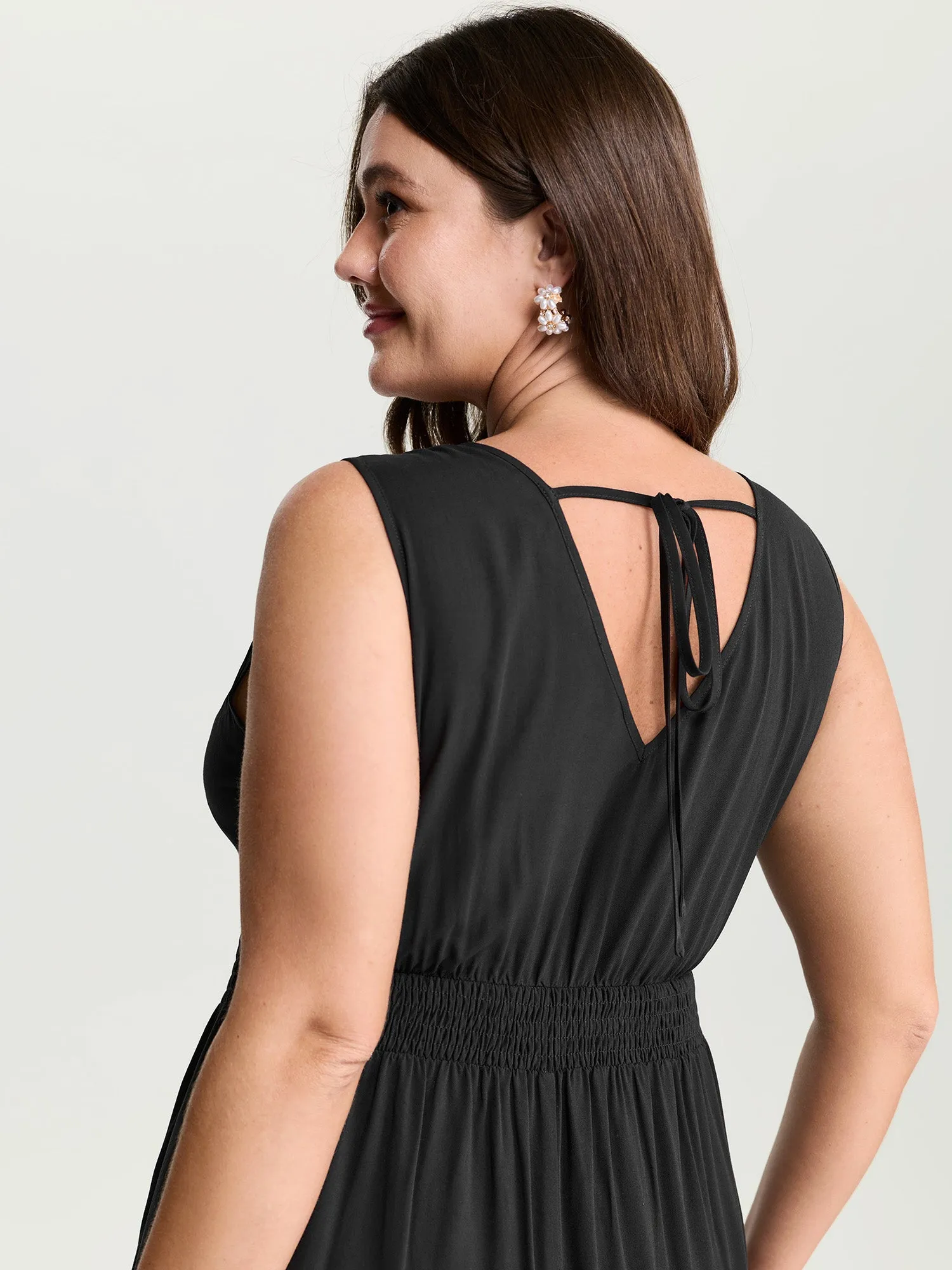 Lace Shirred Waist High Low Hem Midi Dress sold by Bloomchic product image thumbnail 4