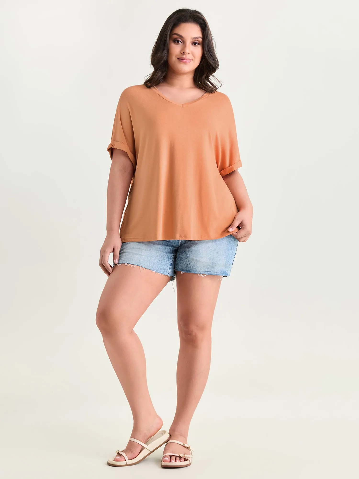 Supersoft Plain V-Neck Relaxed-Fit T-Shirt sold by Bloomchic product image thumbnail 3