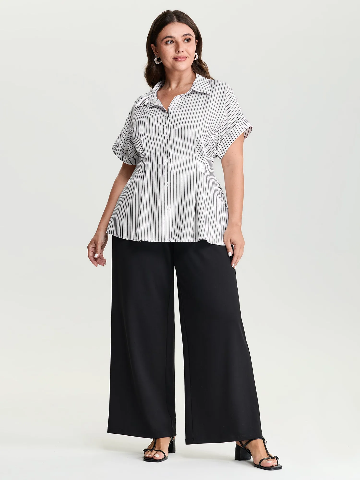 Striped Print Cinched-Waist Button-Down Shirt sold by Bloomchic product image thumbnail 2