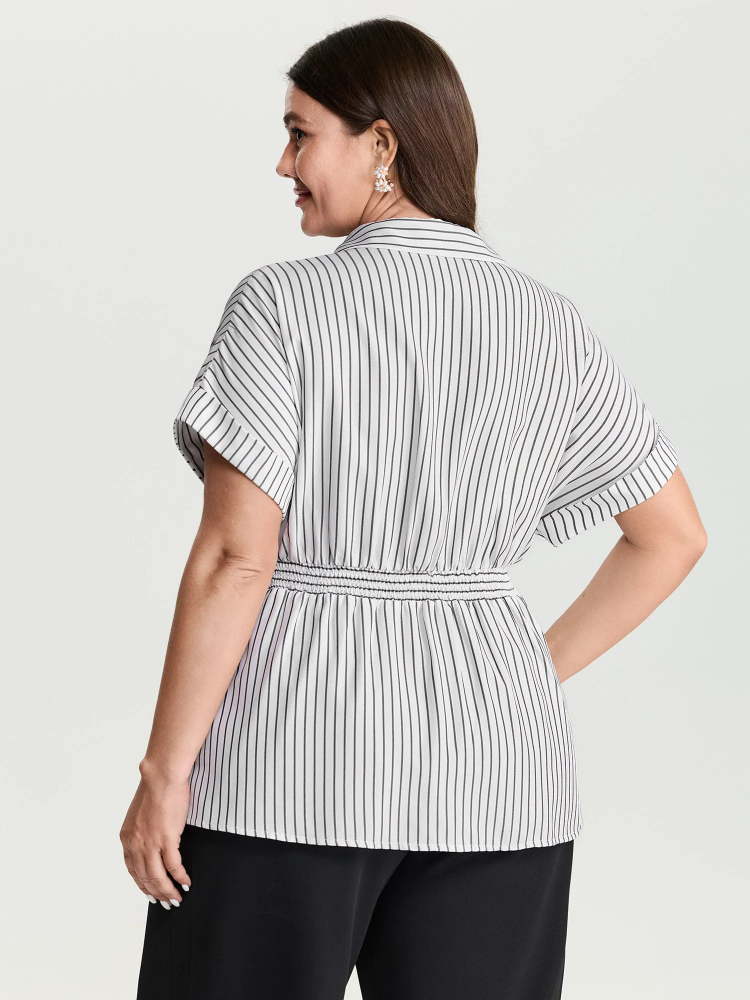 Striped Print Cinched-Waist Button-Down Shirt sold by Bloomchic product image thumbnail 4